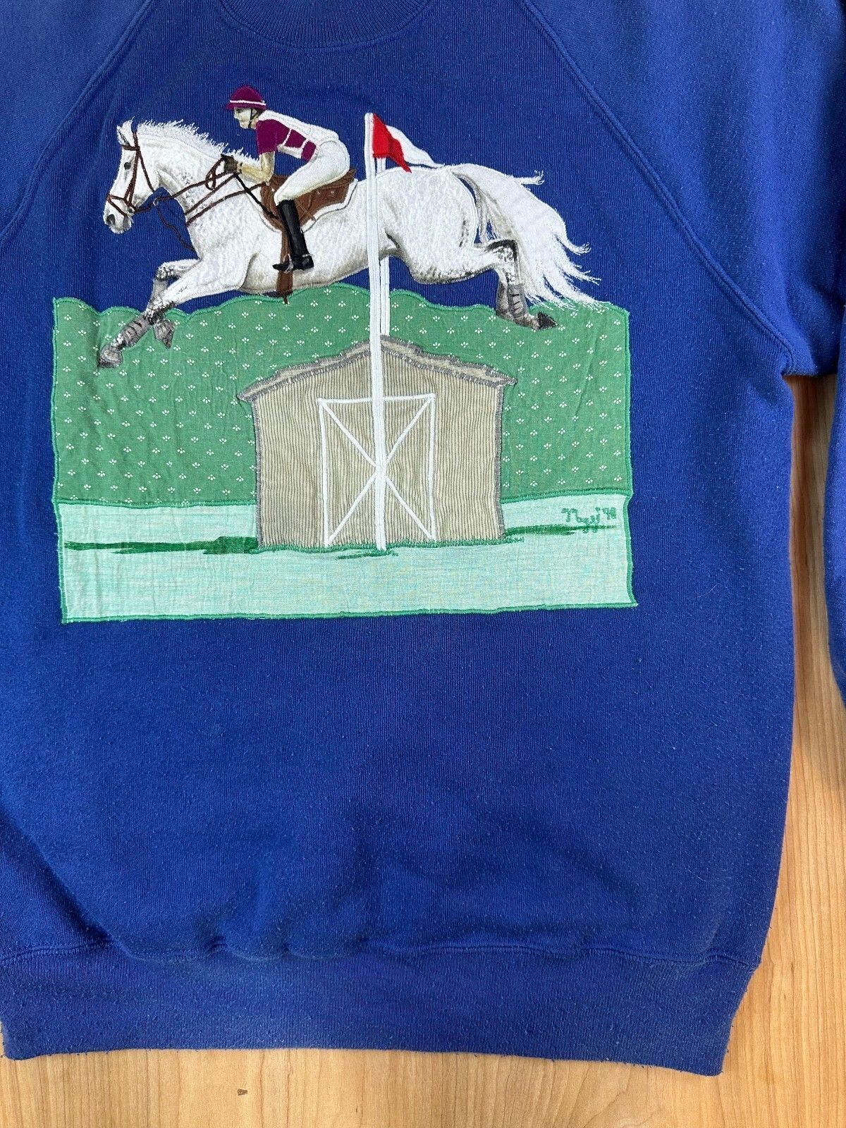 Vintage 80s Jerzees Horse Applique Embroidery Sweatshirt handmade equestrian
