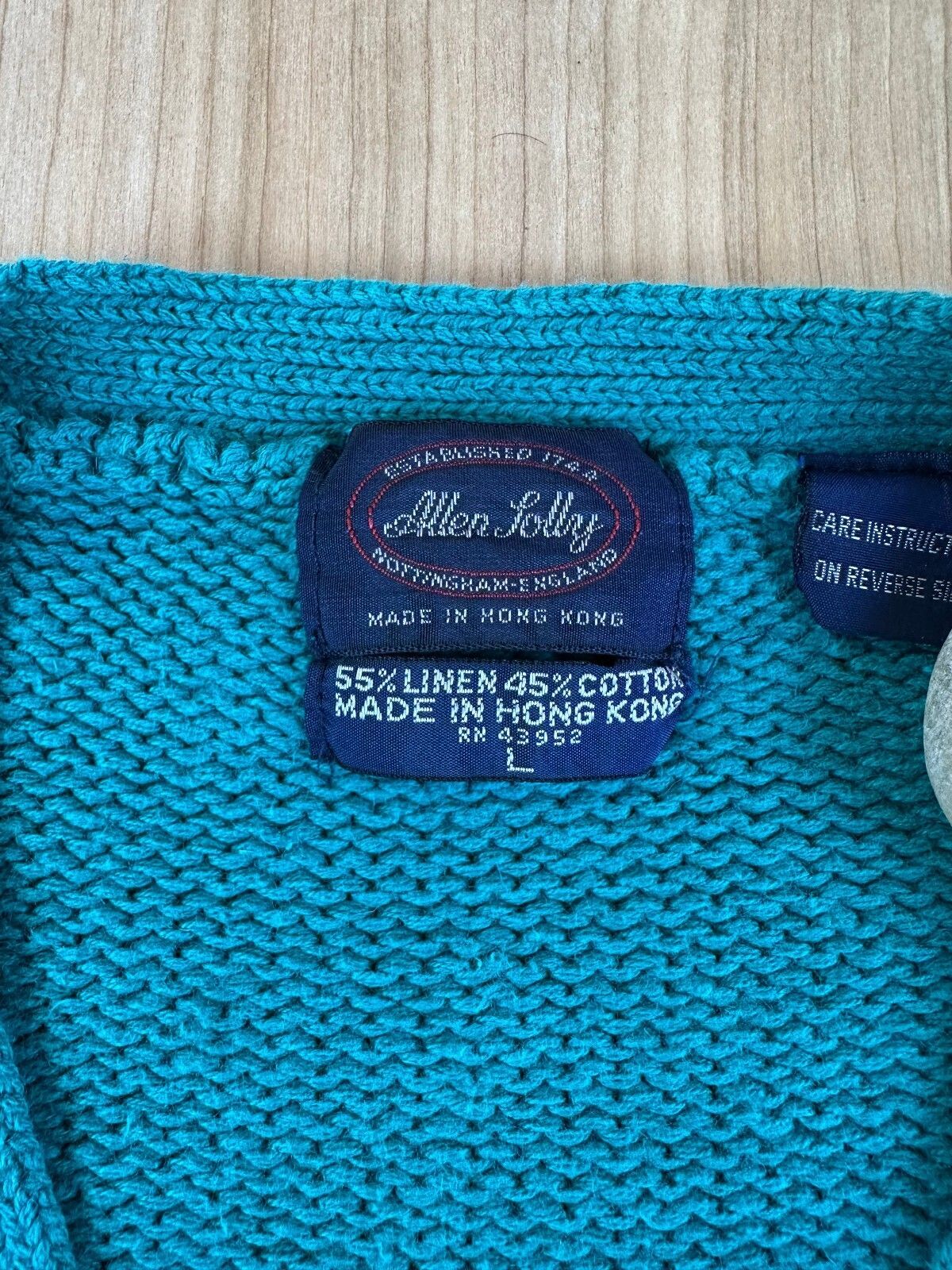 Vintage 80s Allen Solly Knit Sweater linen cotton golf embroidery vneck preppy
