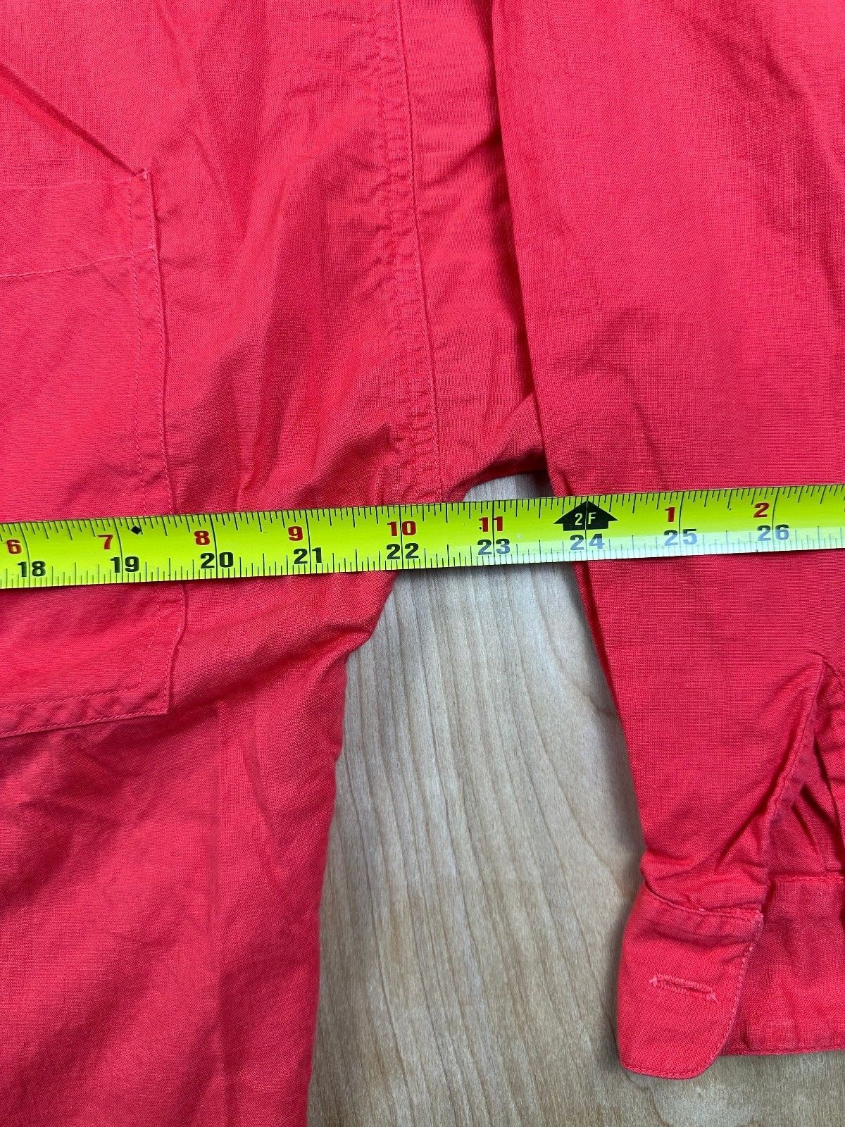 Vintage 80s Red Button up shirt pencil slot pocket curved hem 100% cotton bright