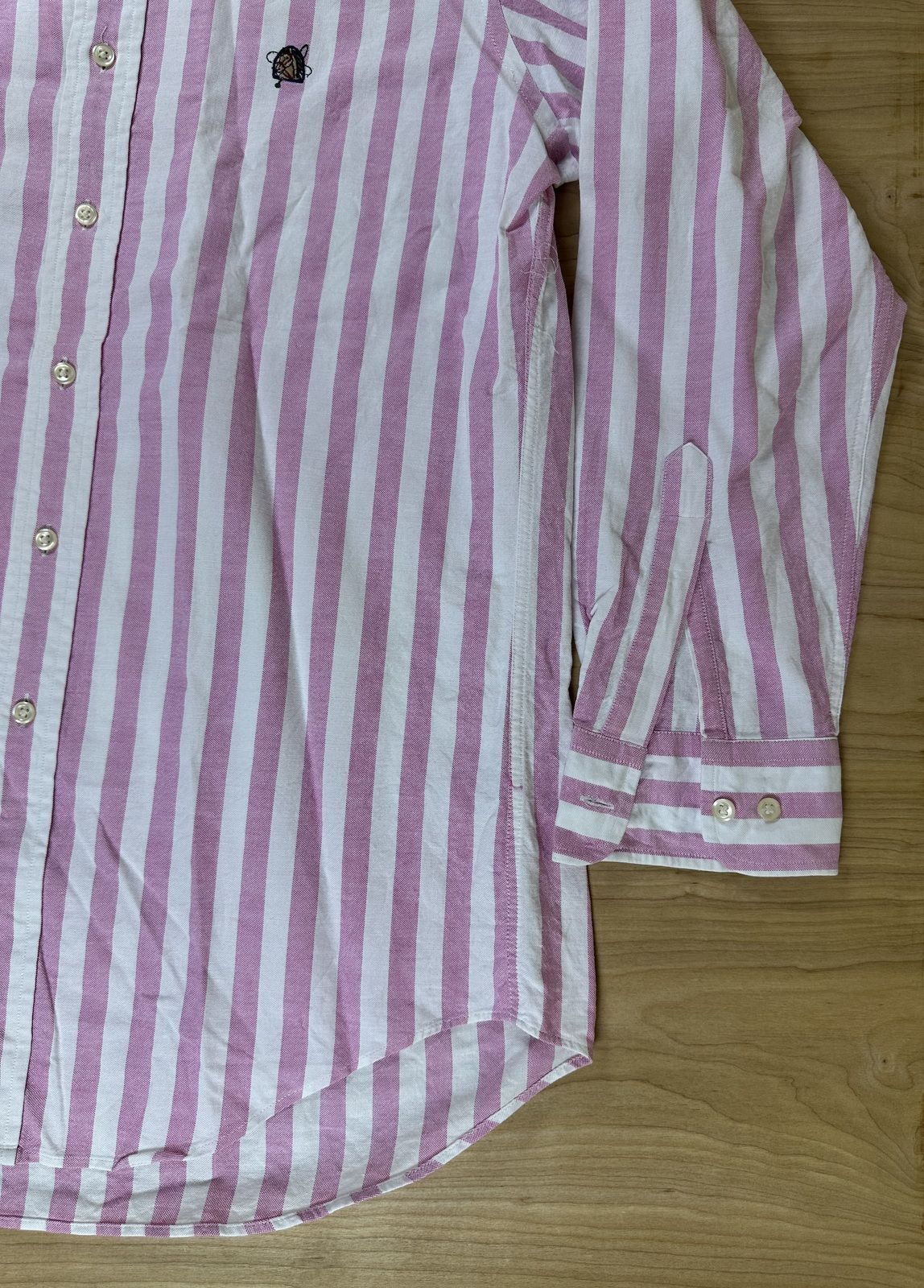 Vintage 90s Chaps Ralph Lauren Striped button up 100% cotton preppy curved hem