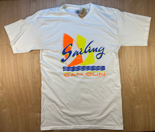Vintage 80s Sailing Cancun Mexico tshirt Single Stitch xlarge colorful boat neon