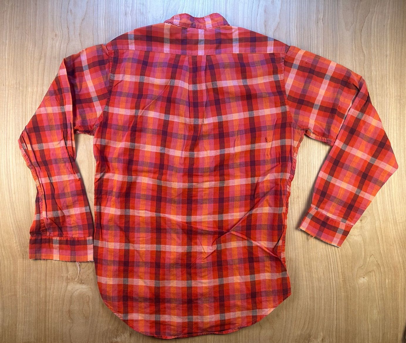 Vintage 60s Campus button up shirt mandarin collar small plaid lightweight small