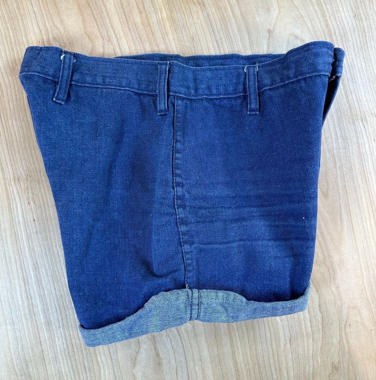 Vintage 70s Denim Shorts 100% cotton booty folded hem 2" inseam dark rinse