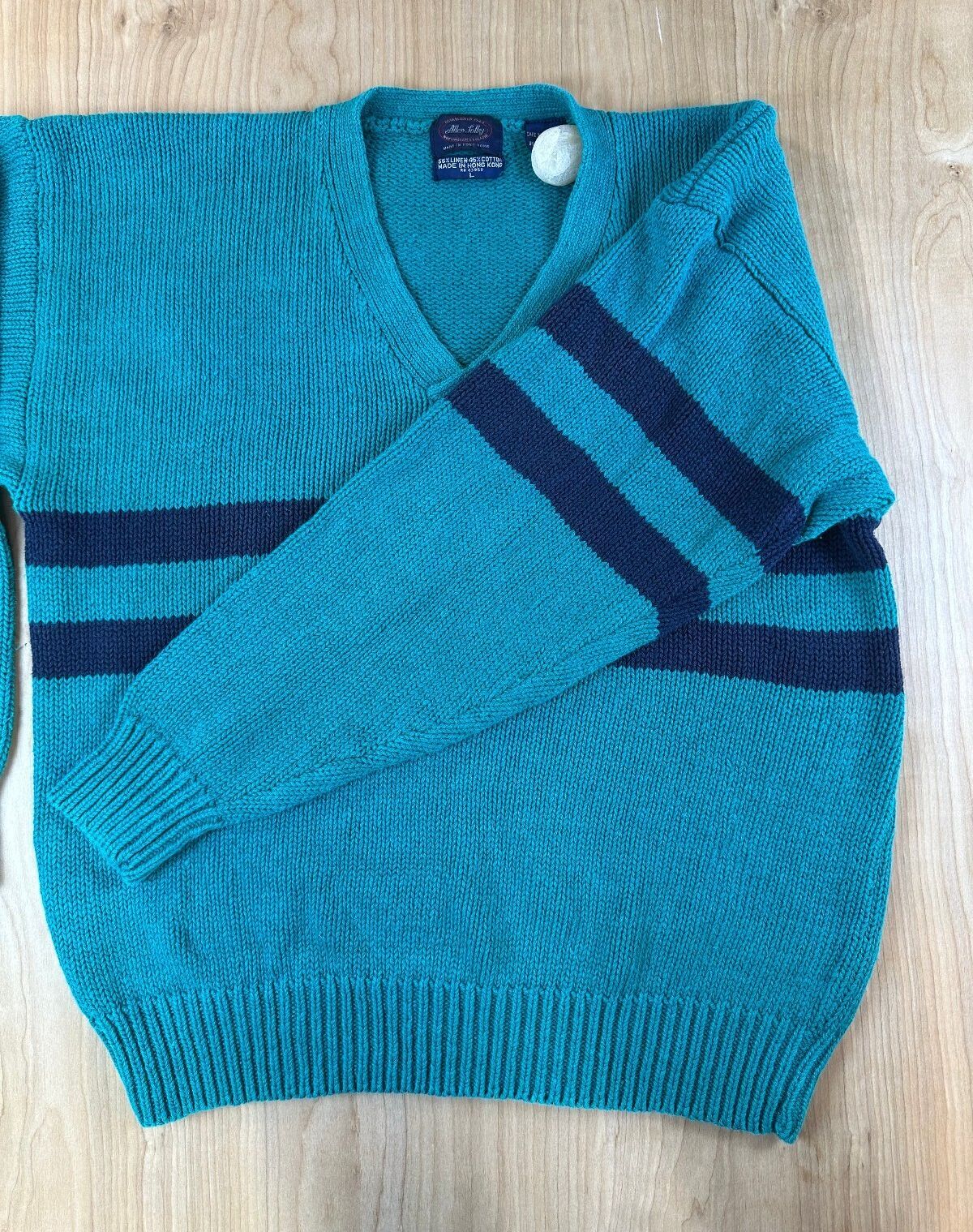 Vintage 80s Allen Solly Knit Sweater linen cotton golf embroidery vneck preppy