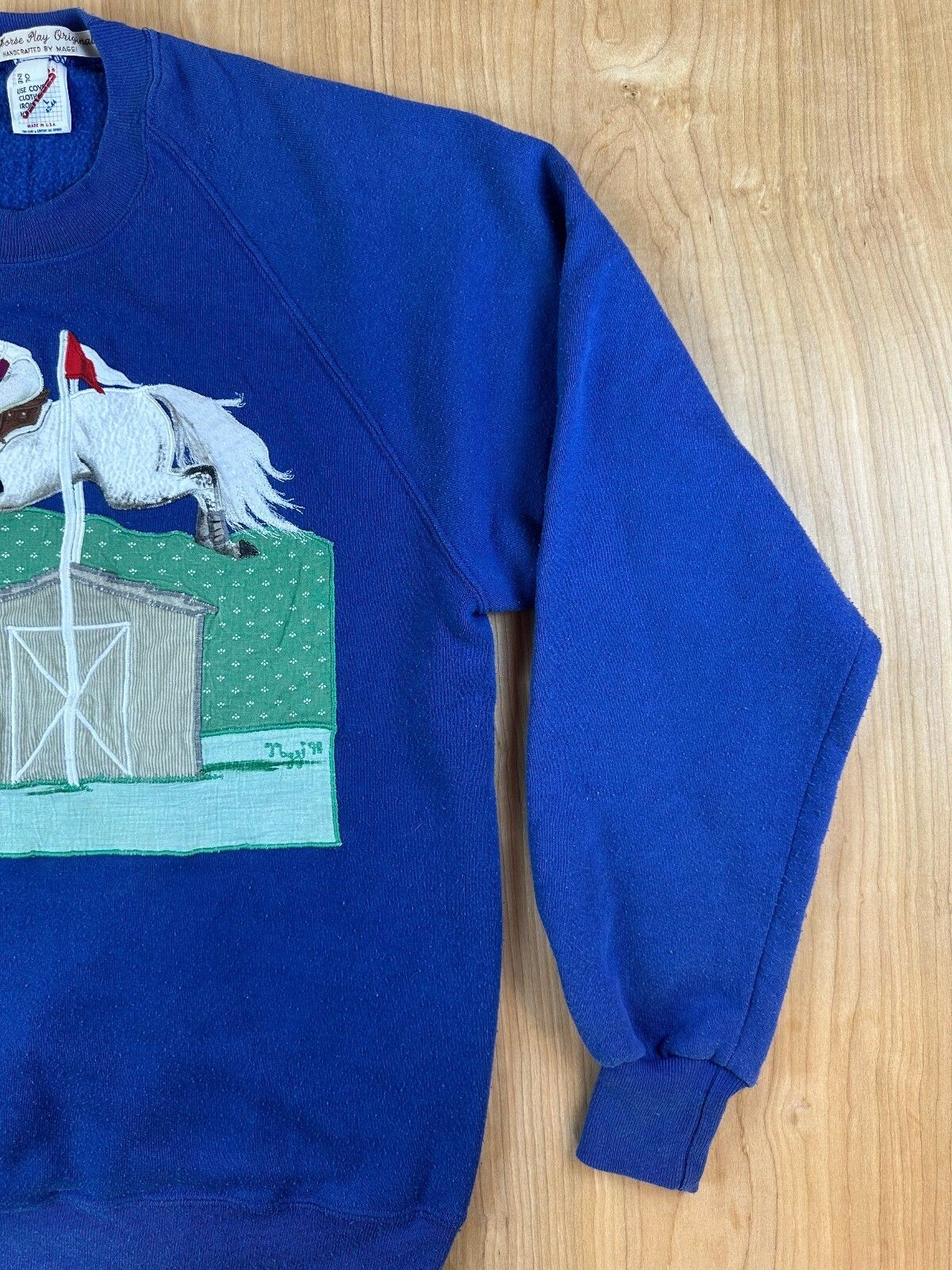 Vintage 80s Jerzees Horse Applique Embroidery Sweatshirt handmade equestrian