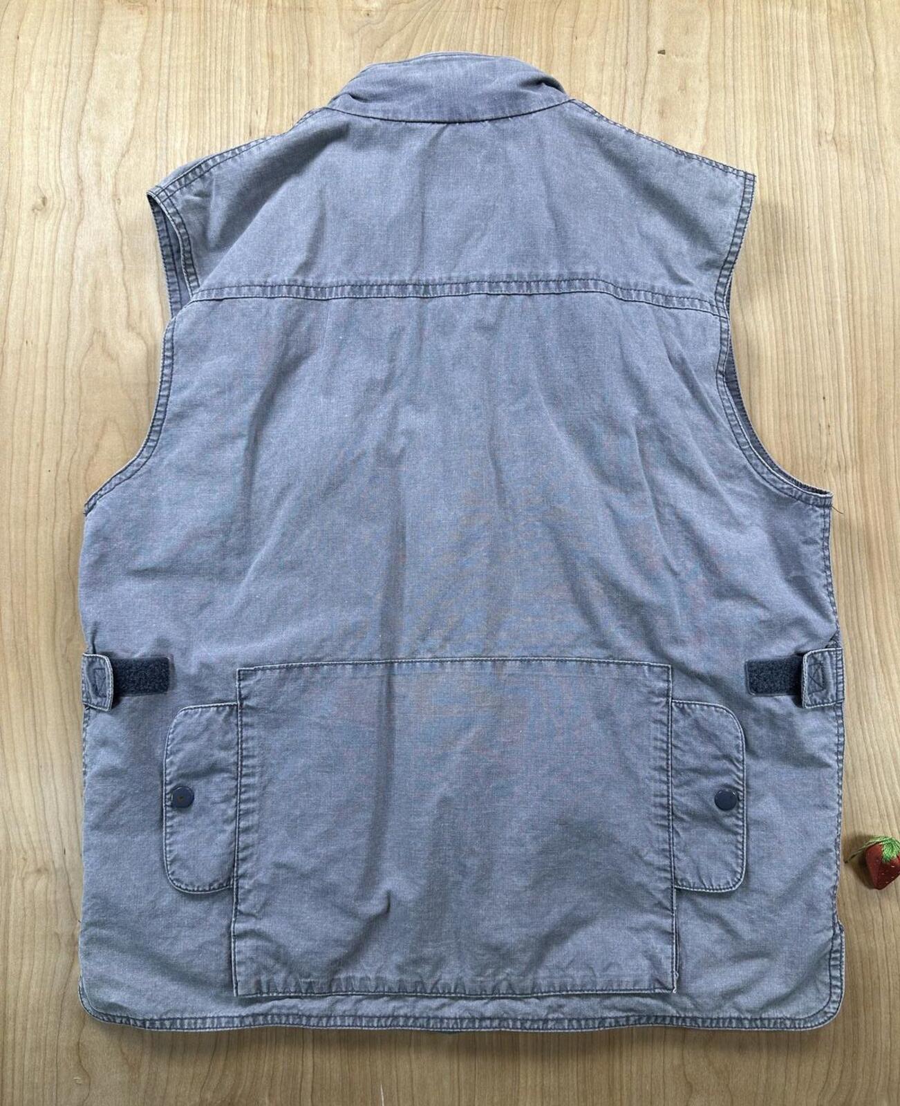 Vintage 80s Banana Republic Safari Vest medium blue cotton hood Blue faded sport