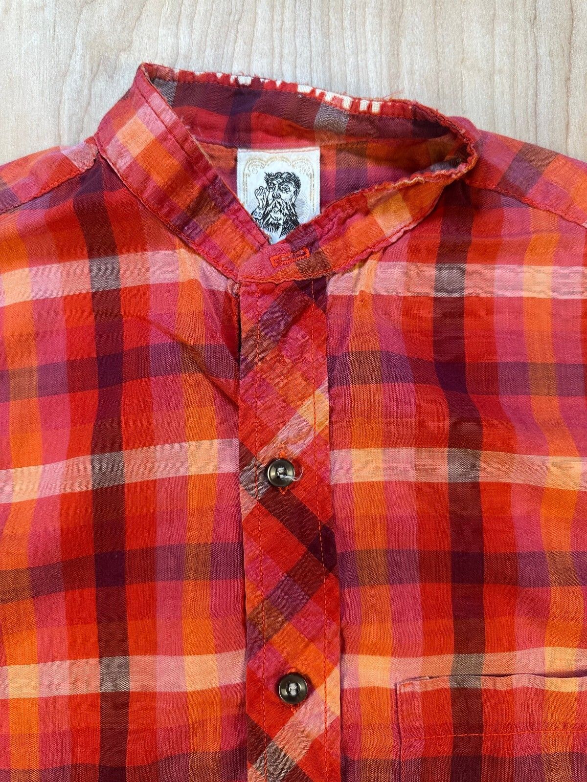Vintage 60s Campus button up shirt mandarin collar small plaid lightweight small