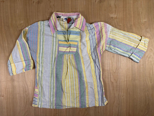 Vintage 80s Colorful Popover shirt medium 100% cotton made in india 3/4 sleeve