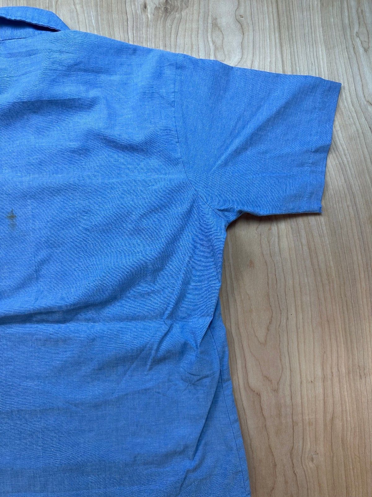 Vintage 70s Seafarer Chambray US. navy button up short sleeve stencil military