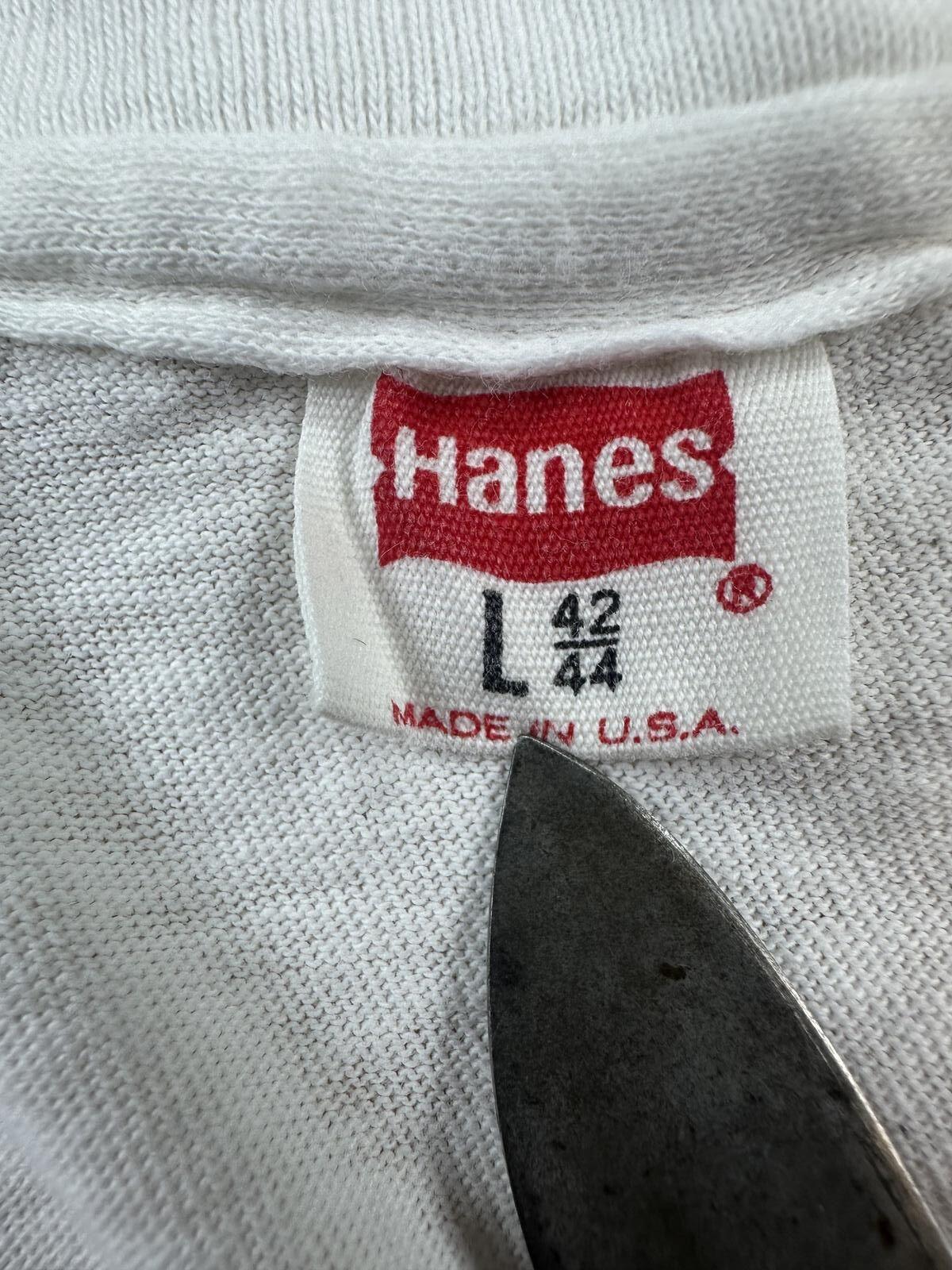 Vintage 80s Hanes tshirt Single Stitch v neck large white 100% cotton made usa
