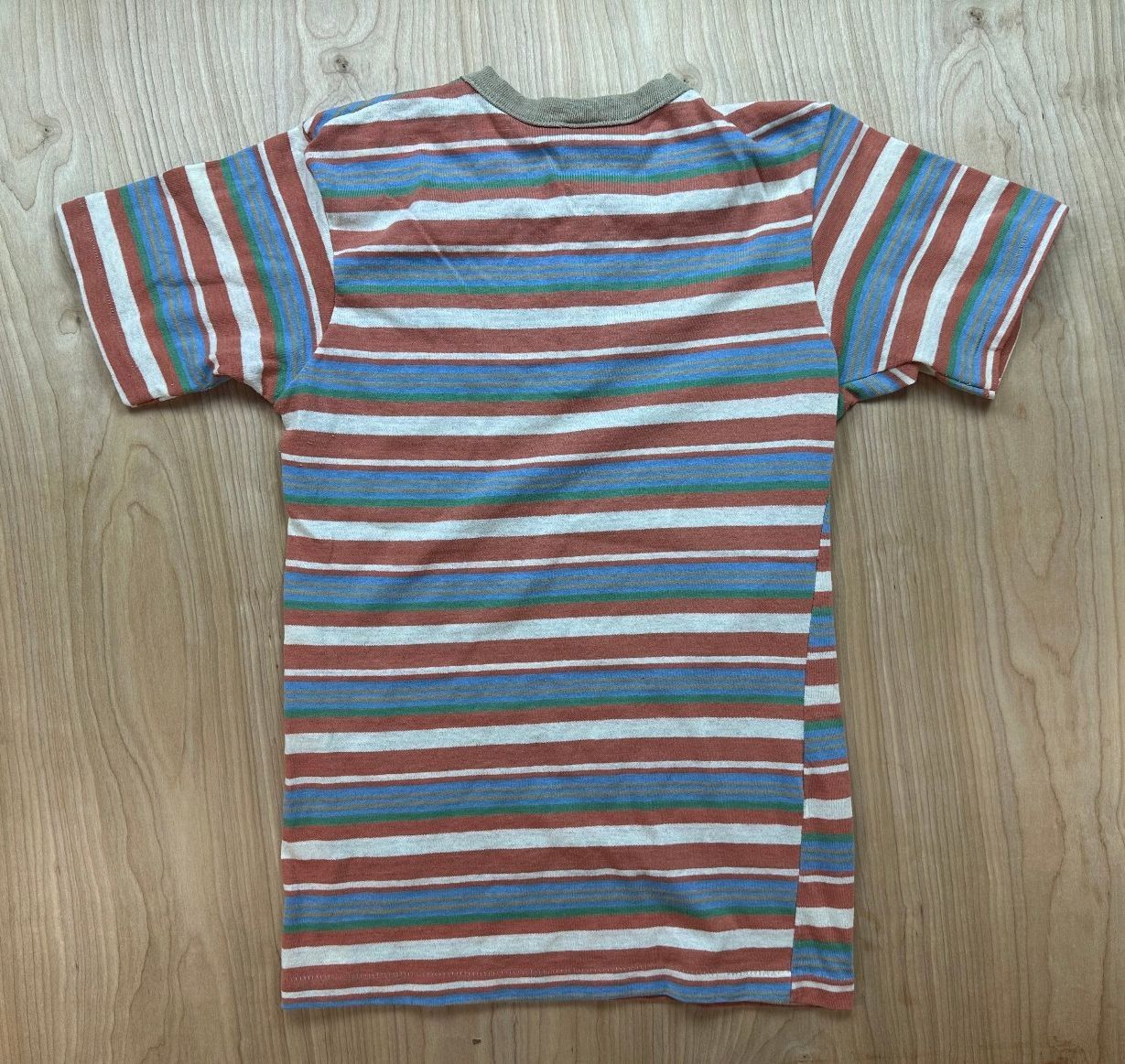 Vintage 70s Psssst Striped knit top Single Stitch Ribbed henley contrast binding