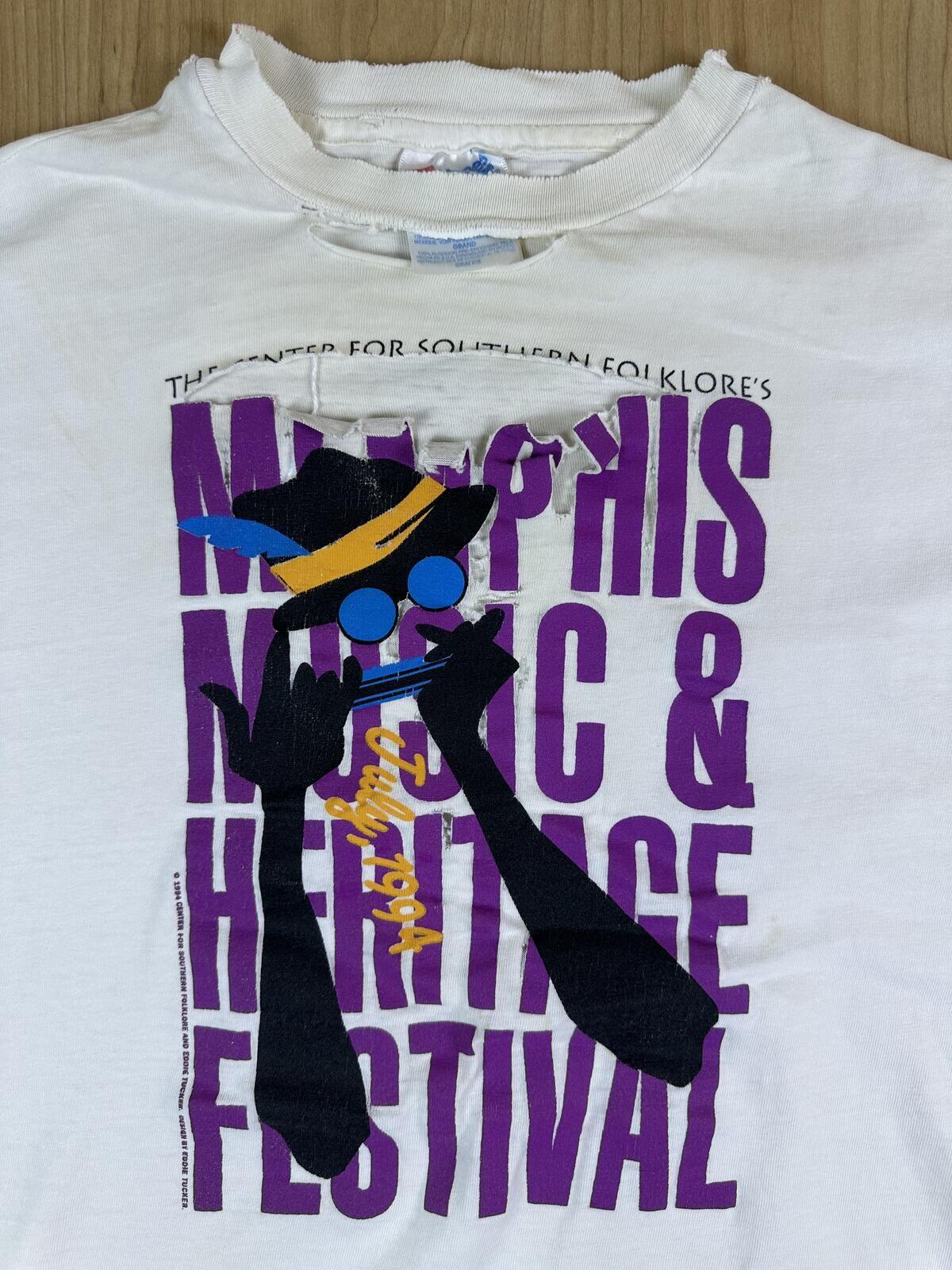 Vintage 90s Memphis Music and Heritage Festival tshirt Hanes beefy t large shred