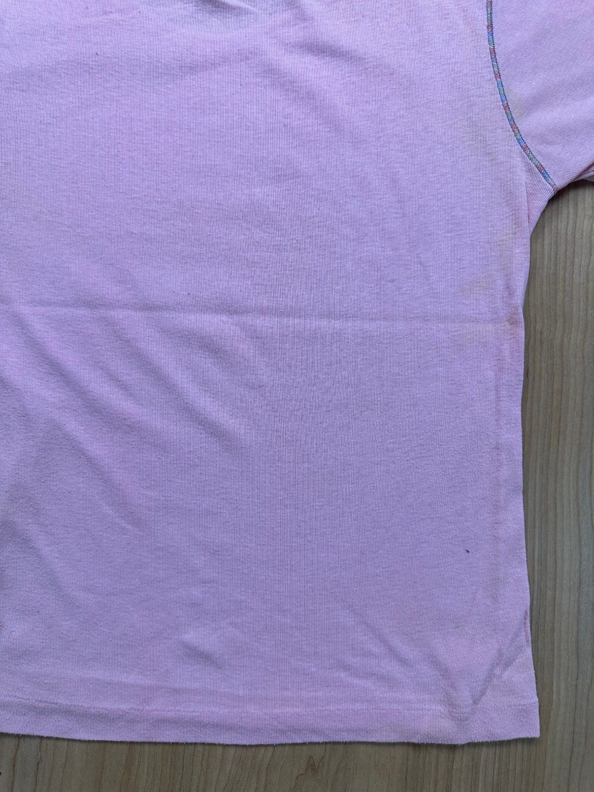 Vintage 70s Knit top contrast stitching small baby t scoopneck pink ribbed girly