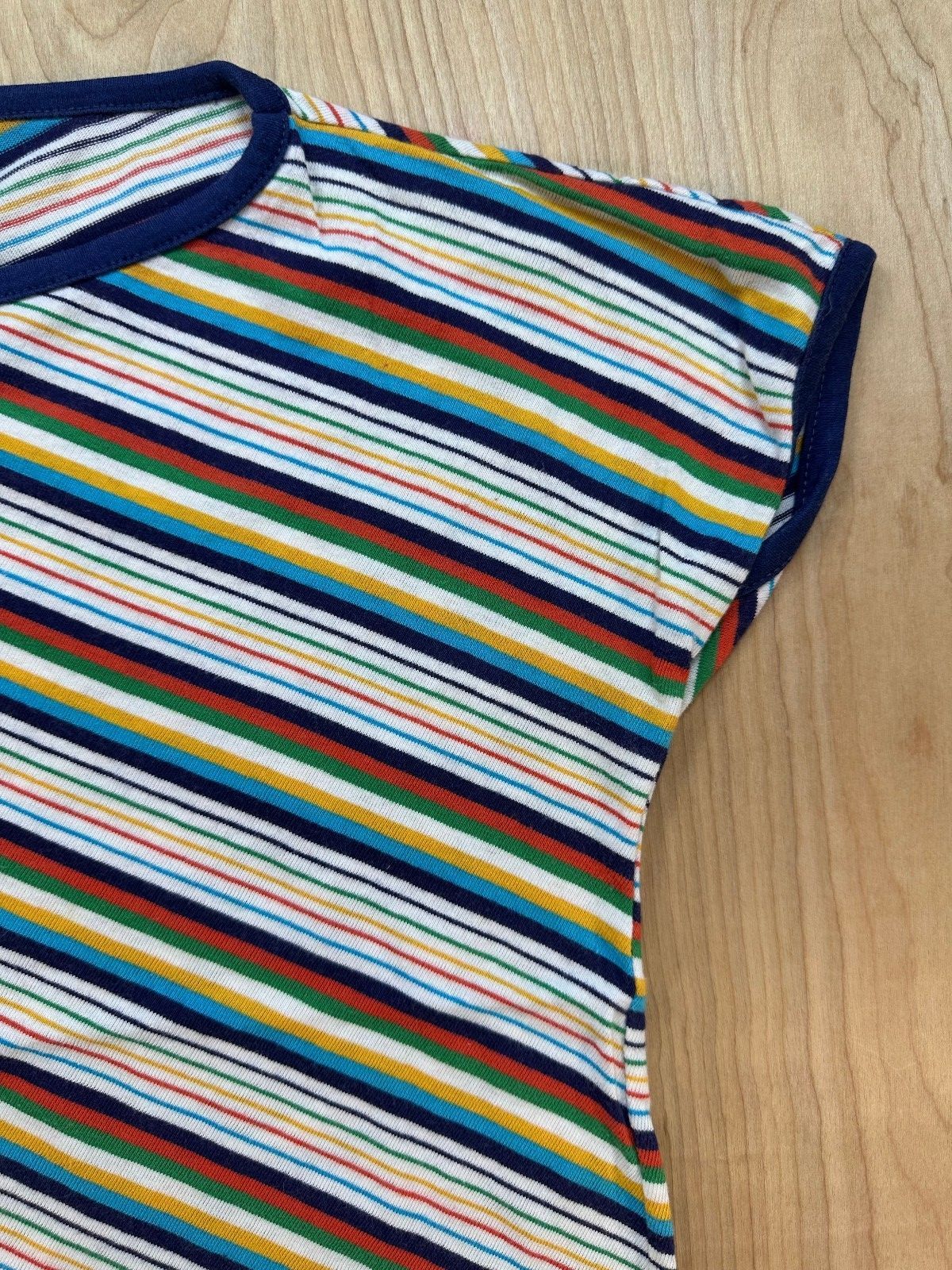 Vintage 70s Quote Me knit top striped cap sleeve contrast drawstring hem cropped