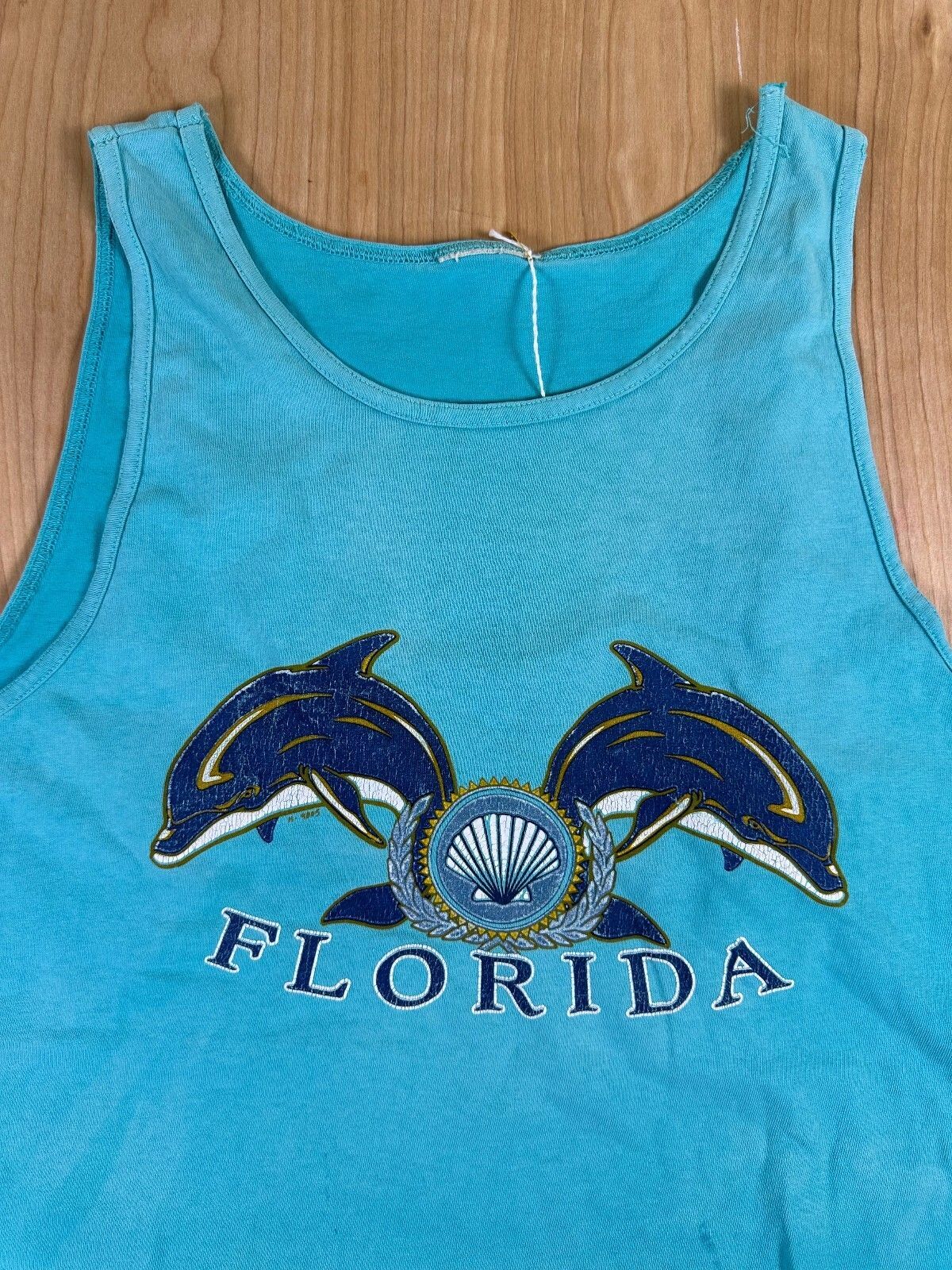Vintage 80s Florida tank top medium dolphins green blue shells beach summer