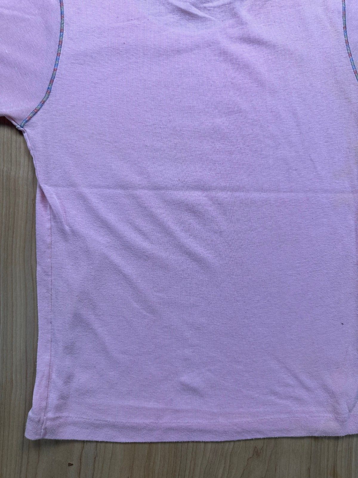 Vintage 70s Knit top contrast stitching small baby t scoopneck pink ribbed girly