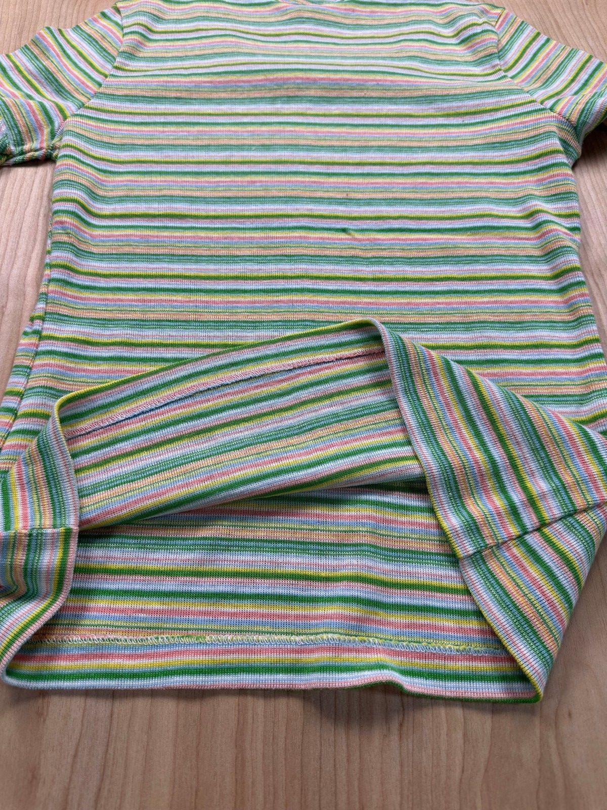 Vintage 70s EccoBay striped knit top ribbed medium cap sleeve baby tee summer