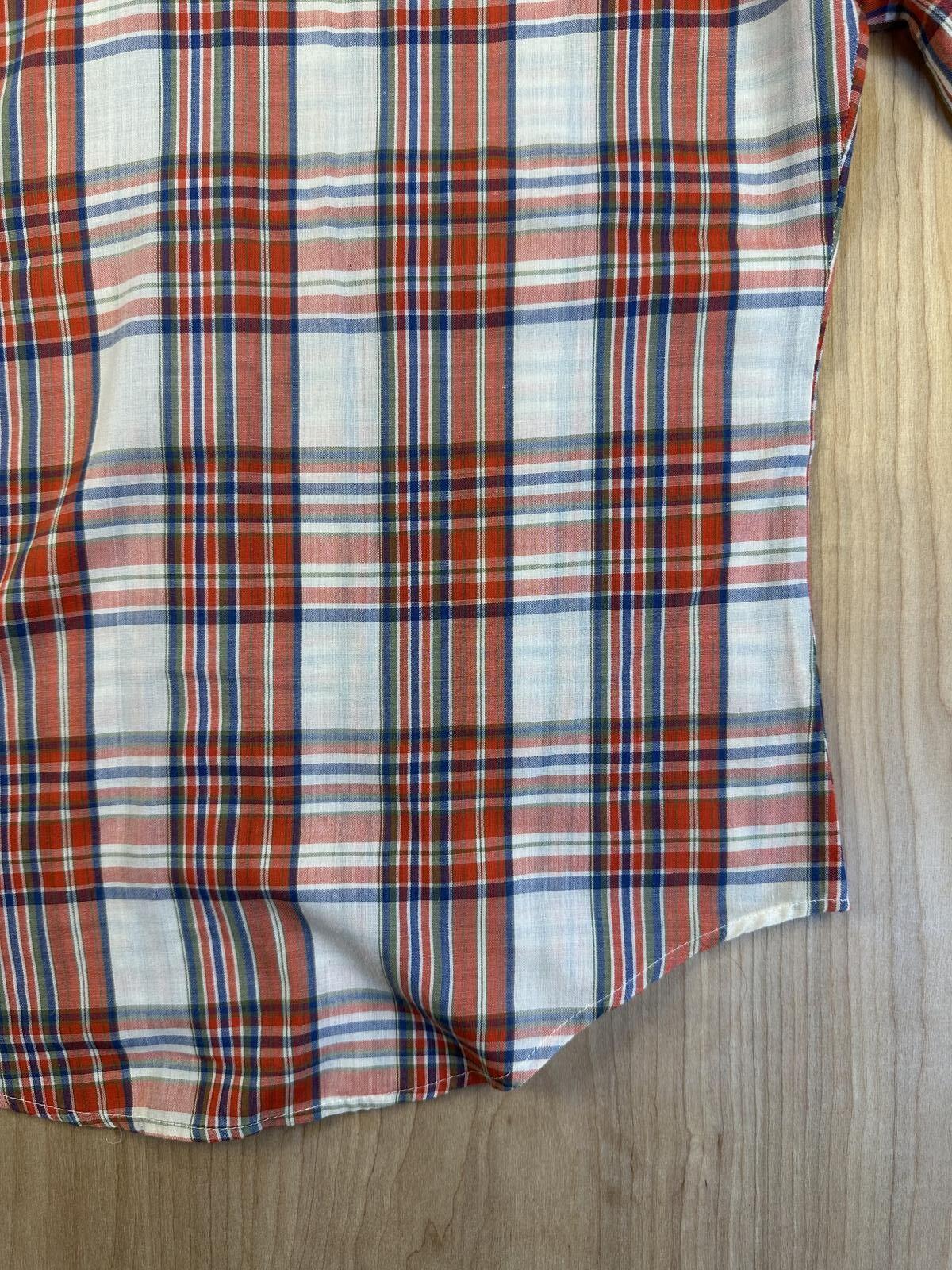 Vintage 70s Skiva button up plaid shirt country curved hem worn lightweight