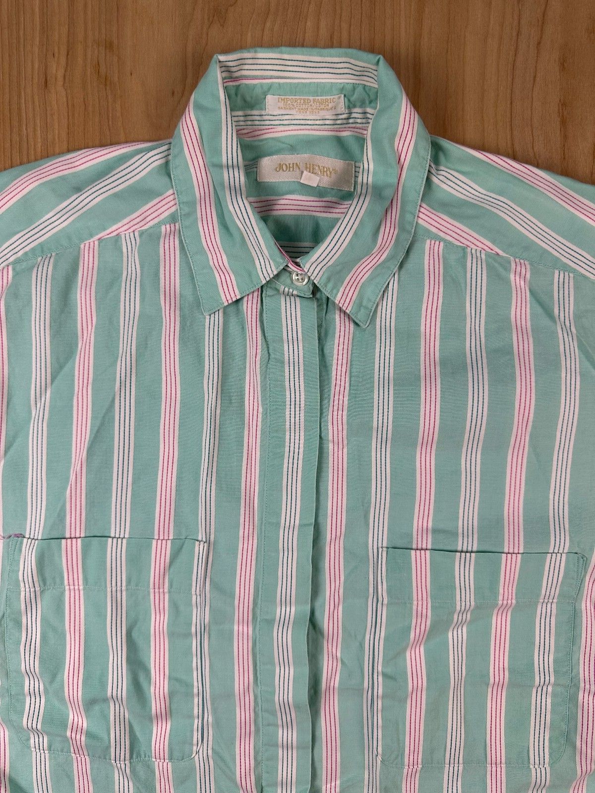 Vintage 80s John Henry button up shirt 100% cotton striped hidden placket preppy
