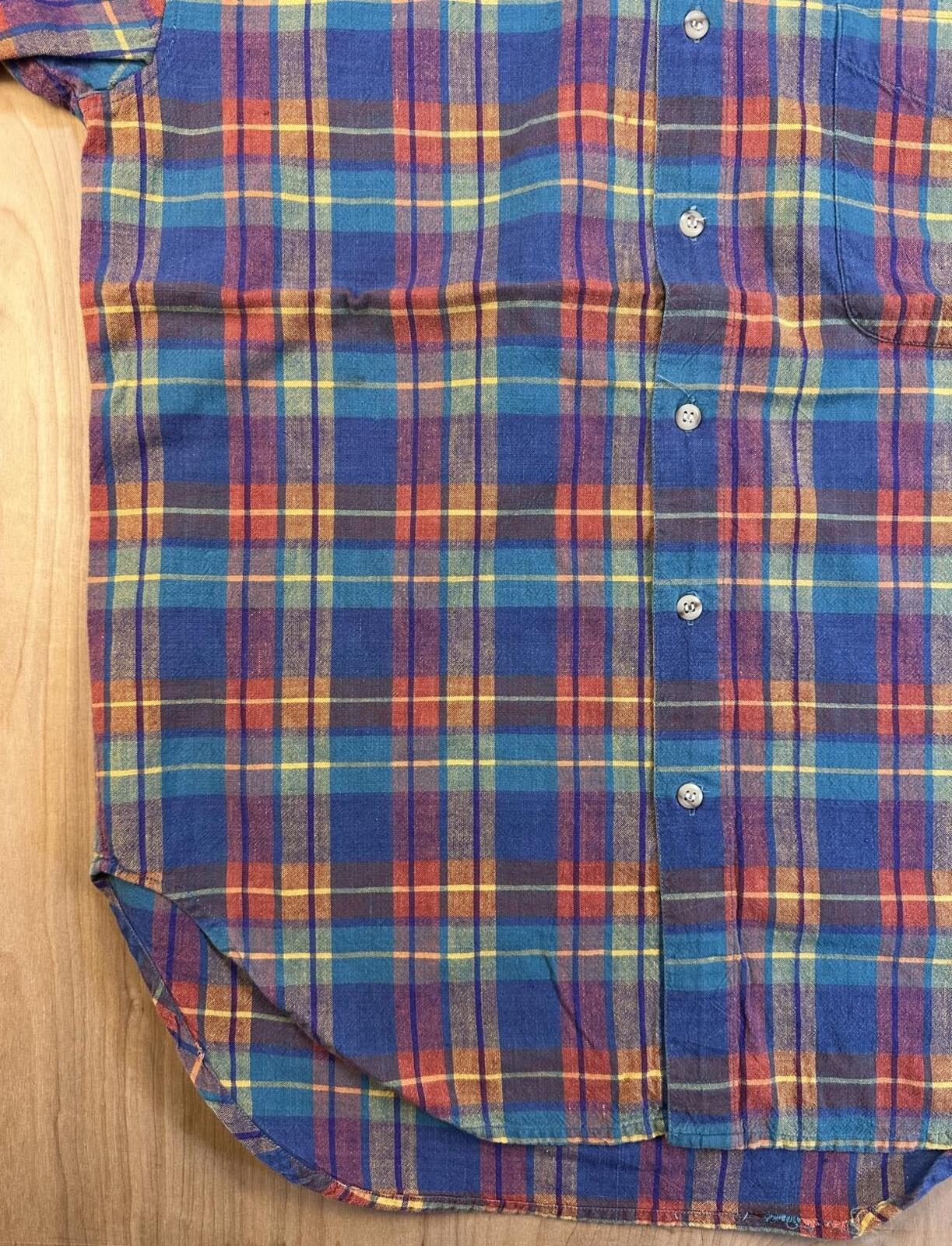 Vintage 80s World Island short sleeve button up madras shirt 100% cotton medium