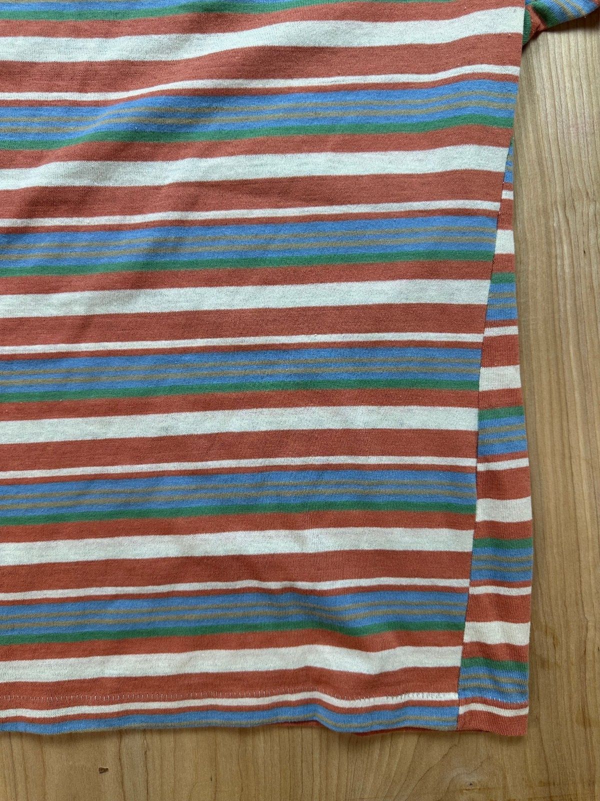 Vintage 70s Psssst Striped knit top Single Stitch Ribbed henley contrast binding