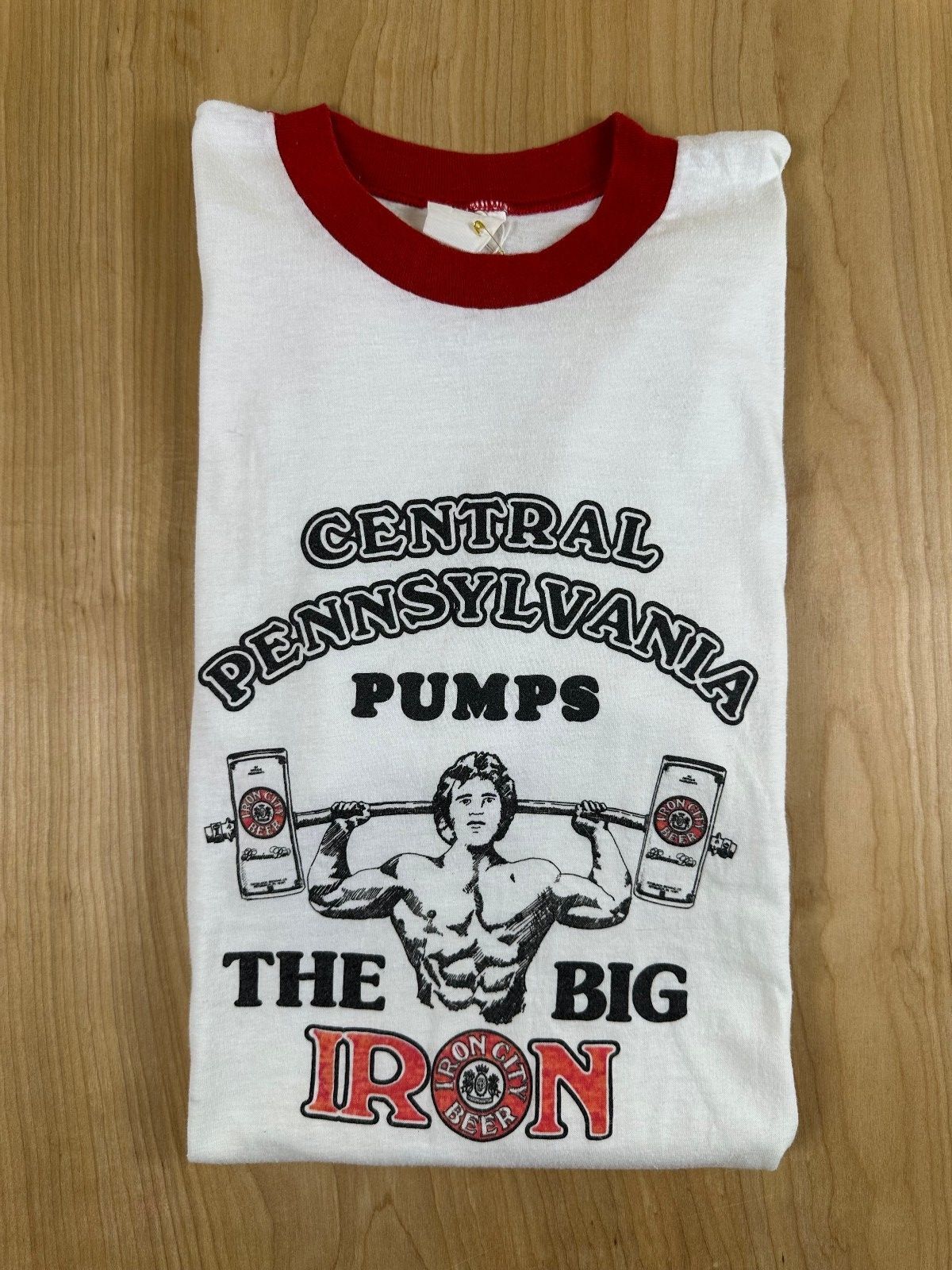 Vintage 80s Pennsylvania Pumps Big Iron Ringer tshirt single stitch weightlift