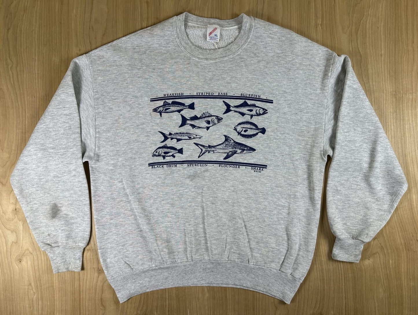 Vintage 80s Fishing Sweatshirt Jerzees xlarge made in usa fish beach shore cozy