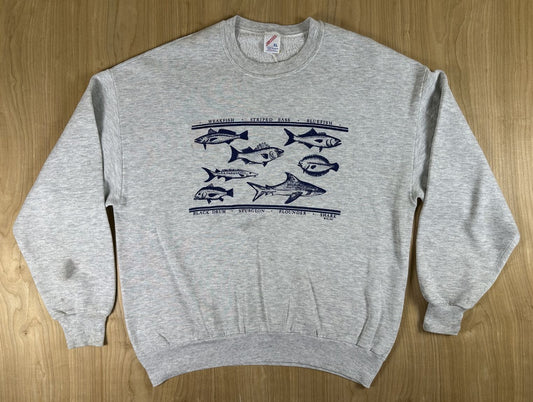 Vintage 80s Fishing Sweatshirt Jerzees xlarge made in usa fish beach shore cozy