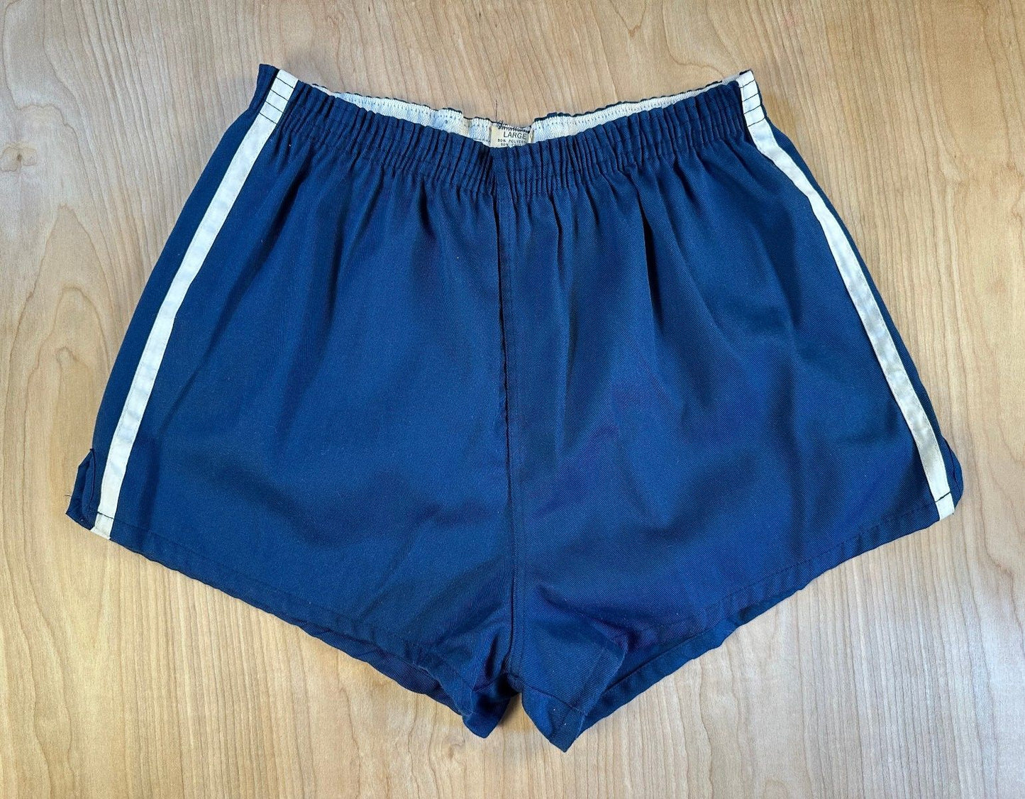 Vintage 70s gym shorts large striped side v notch 2" inseam athletic contrast
