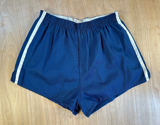 Vintage 70s gym shorts large striped side v notch 2" inseam athletic contrast