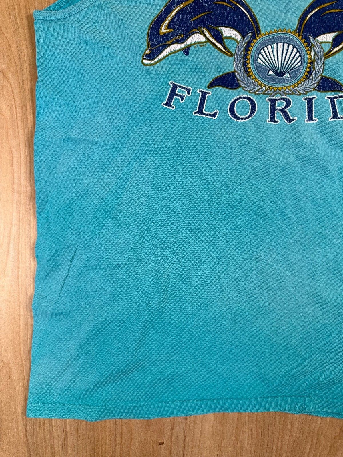 Vintage 80s Florida tank top medium dolphins green blue shells beach summer