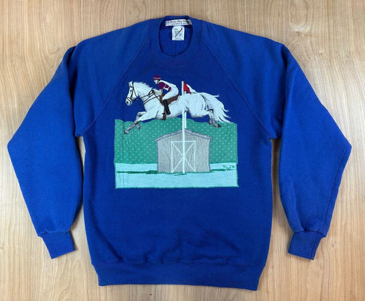 Vintage 80s Jerzees Horse Applique Embroidery Sweatshirt handmade equestrian