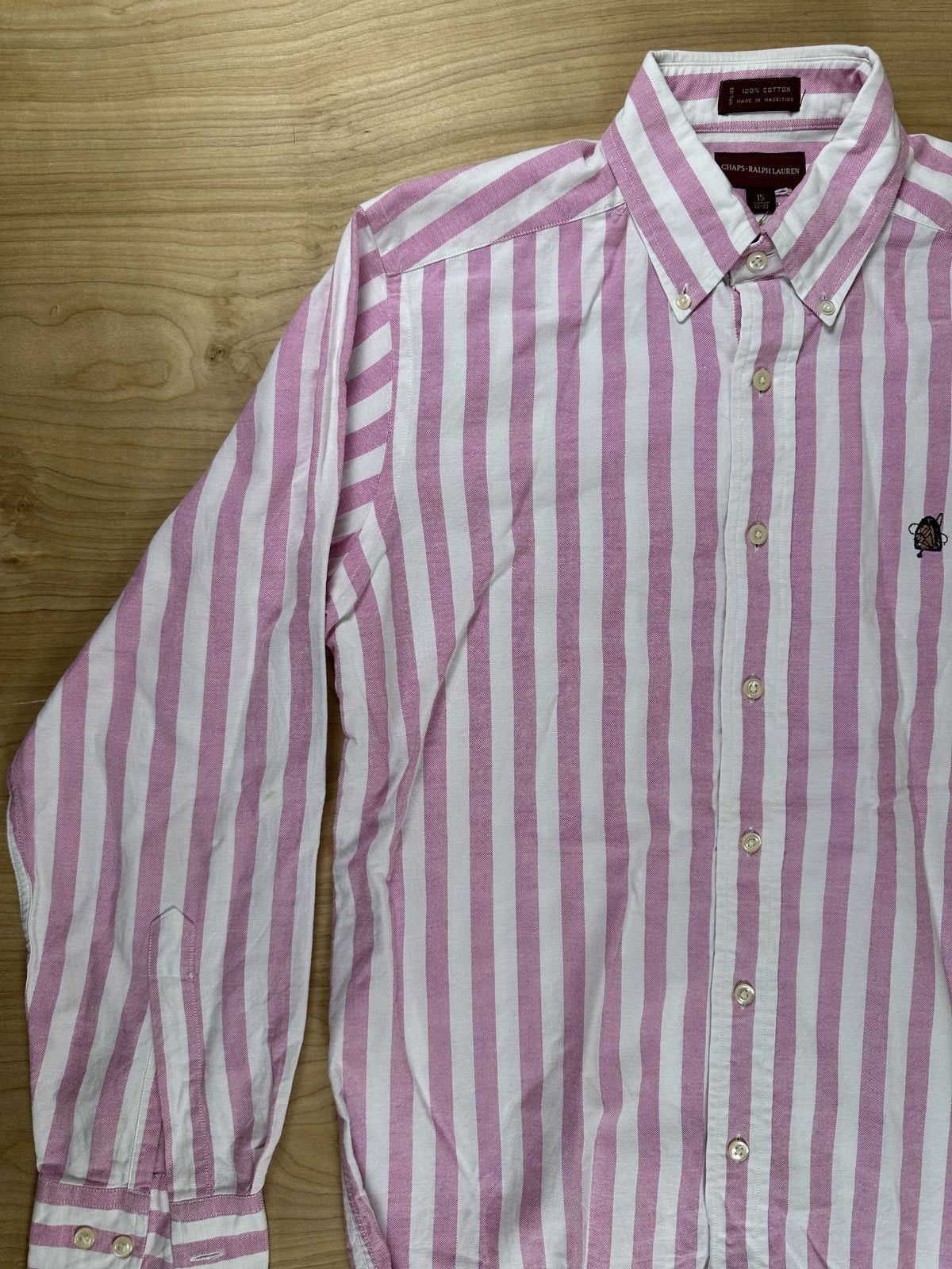 Vintage 90s Chaps Ralph Lauren Striped button up 100% cotton preppy curved hem