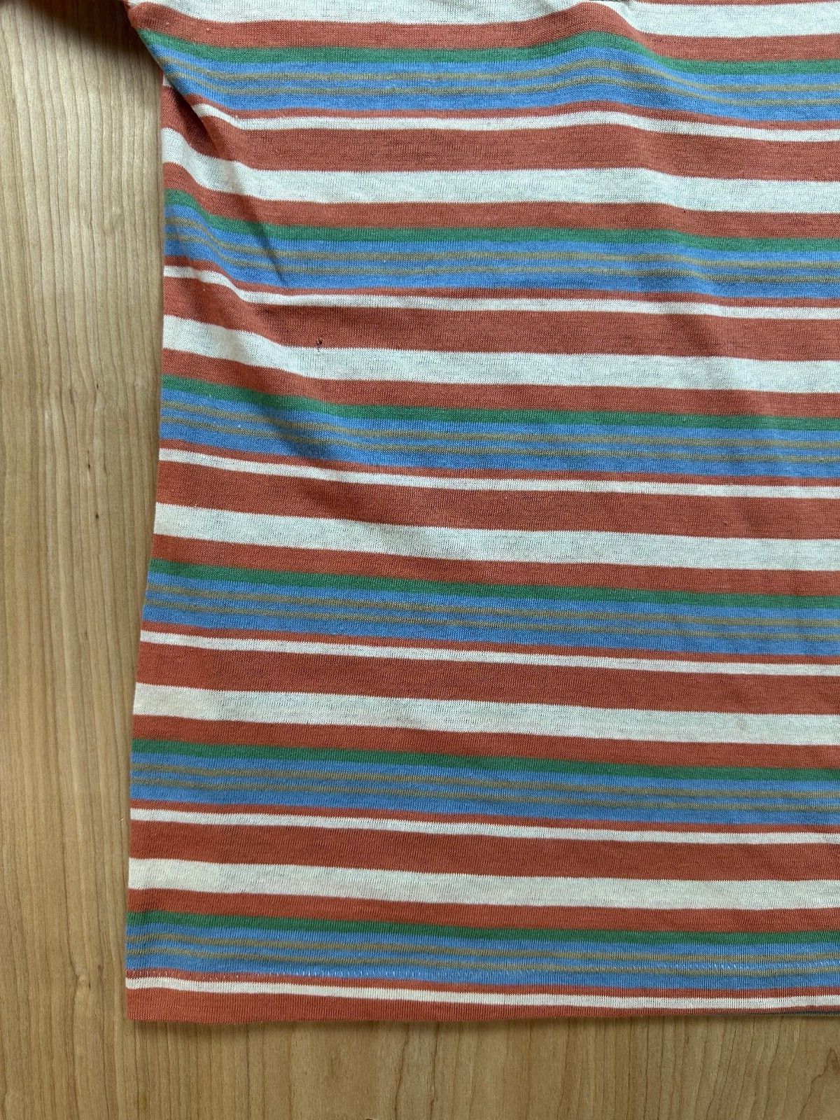 Vintage 70s Psssst Striped knit top Single Stitch Ribbed henley contrast binding