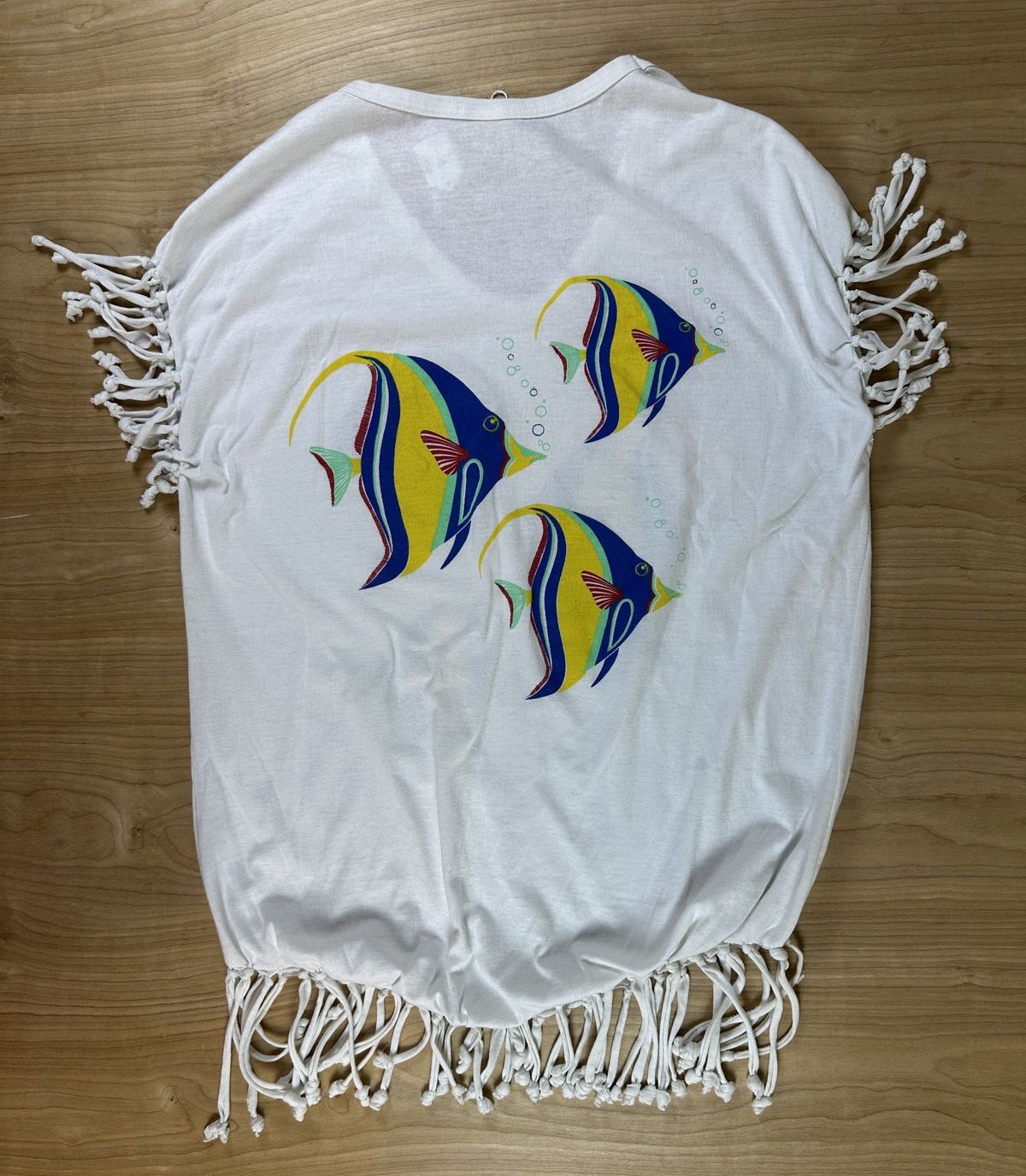 Vintage 80s Paradise Island Fringe tshirt coverup vacation beach tropical