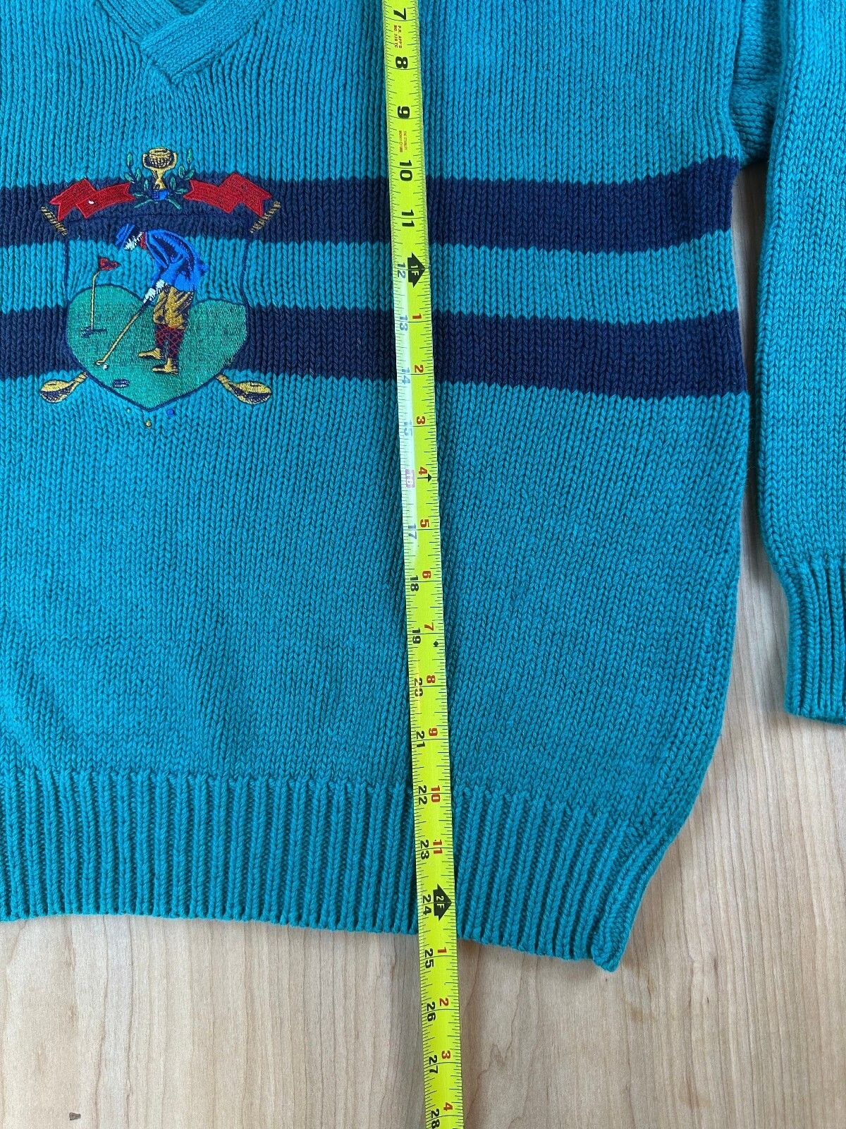 Vintage 80s Allen Solly Knit Sweater linen cotton golf embroidery vneck preppy