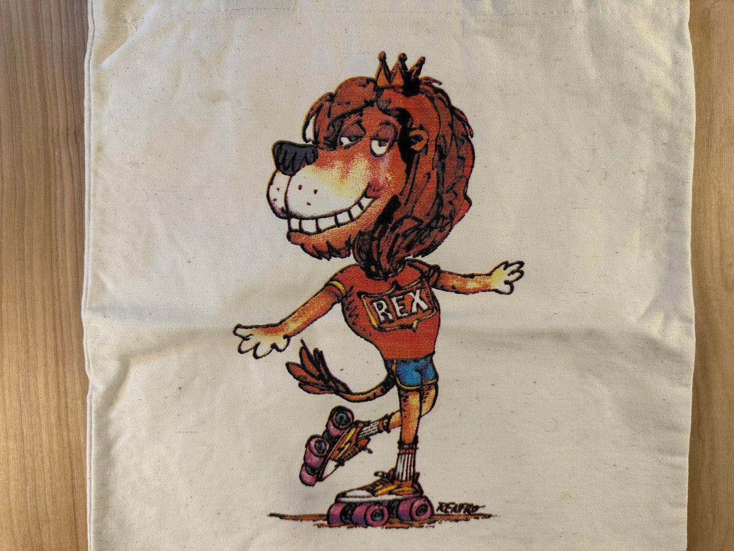 Vintage 70s Rex tote bag rollerskate lion cartoon canvas renfro skating