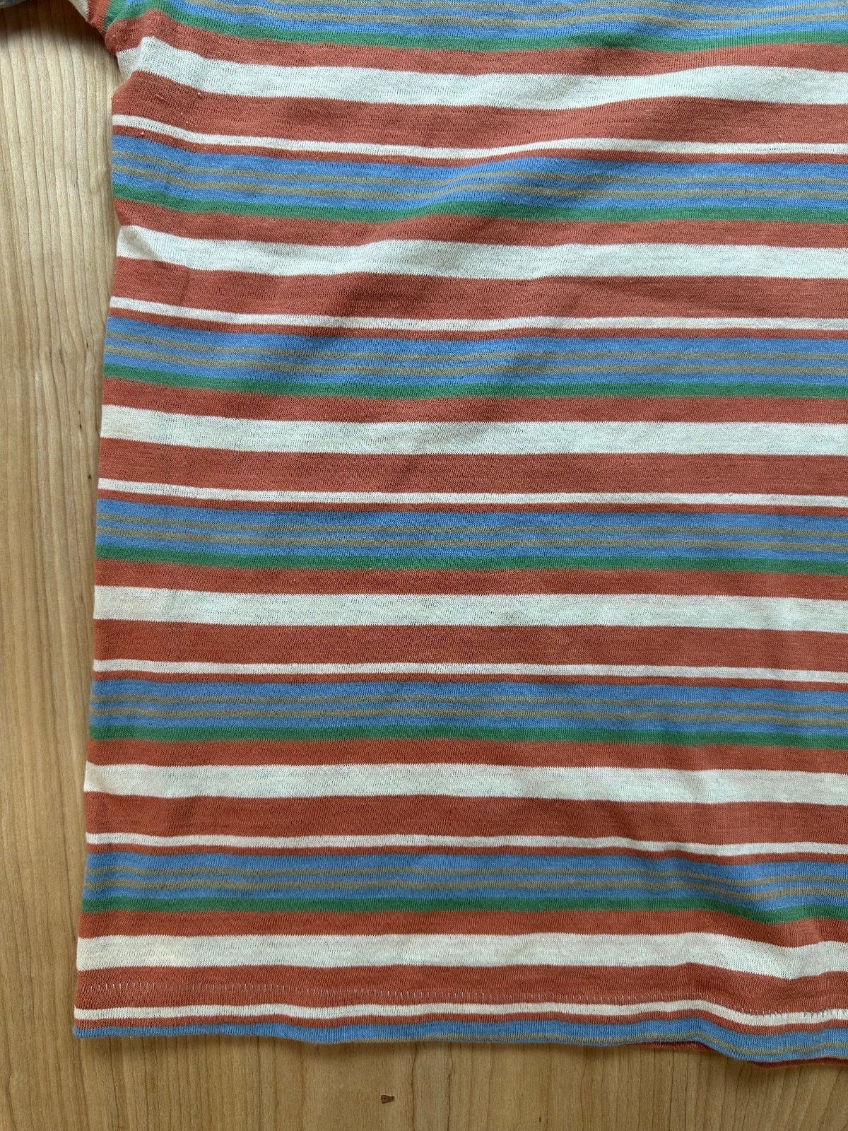 Vintage 70s Psssst Striped knit top Single Stitch Ribbed henley contrast binding