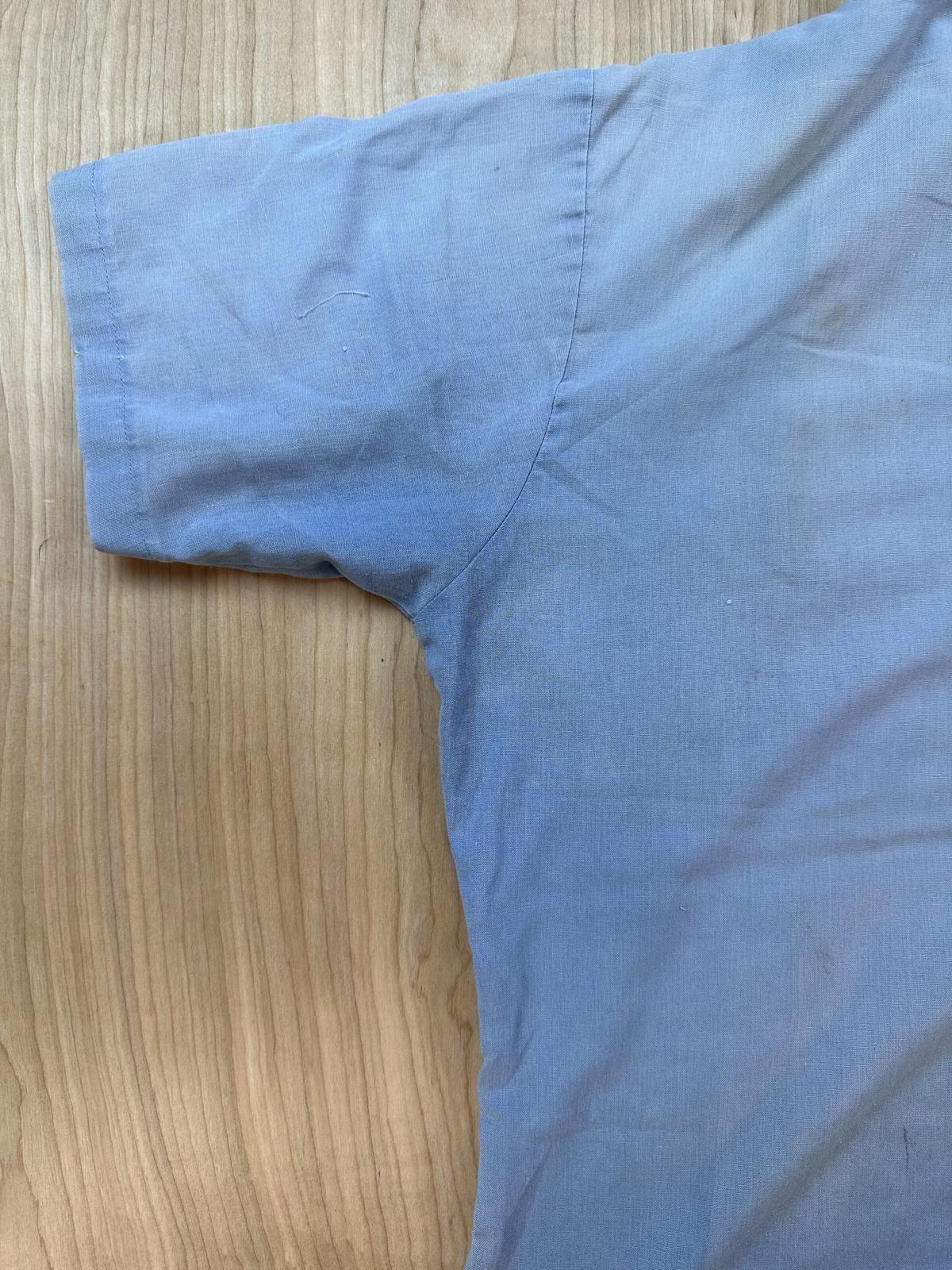 Vintage 80s Navy Chambray short sleeve Medium Navshirt Faded stenciled lt blue