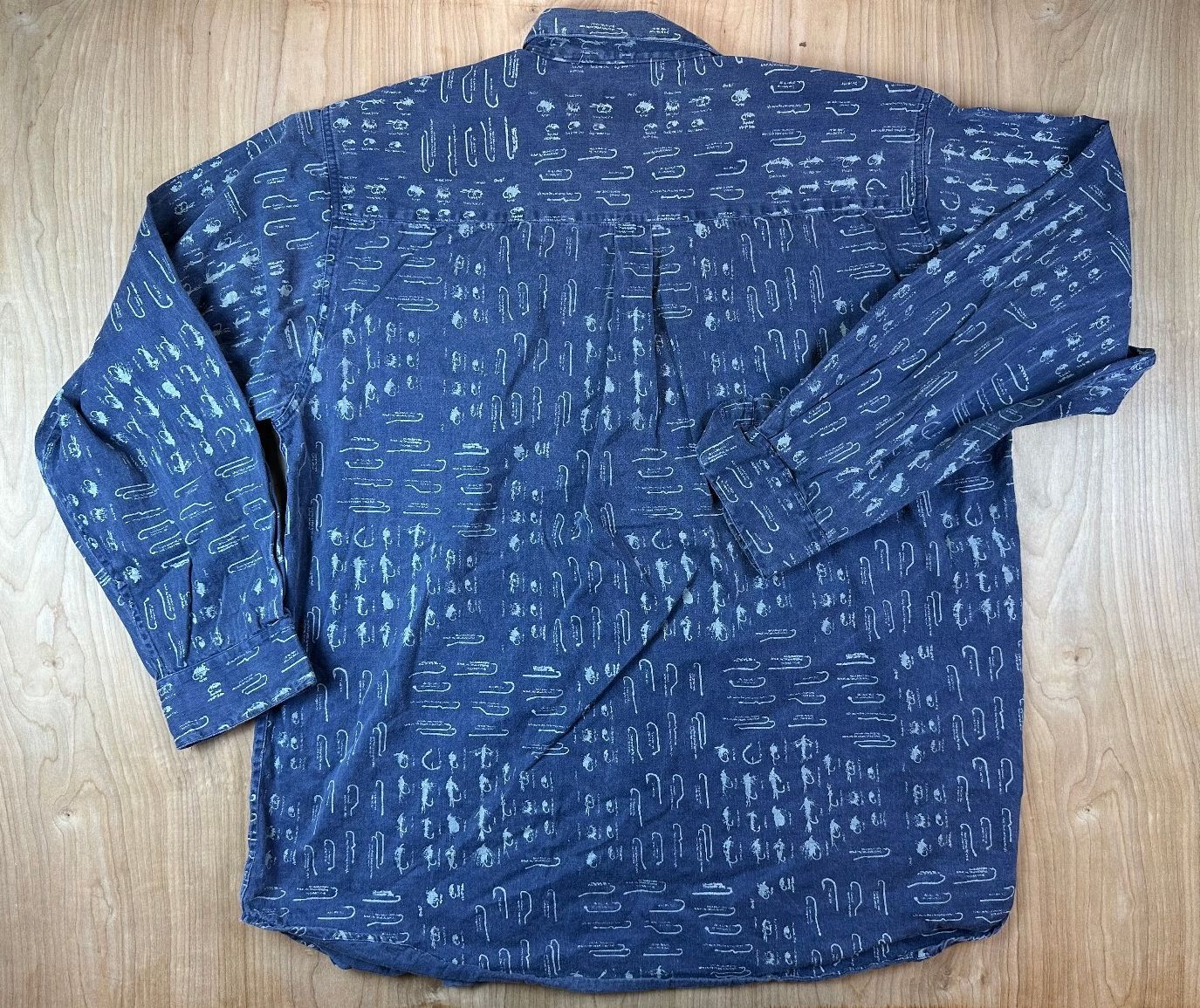 Vintage 90s Natural Stuff Fishing Lure button up large 100% cotton made in india