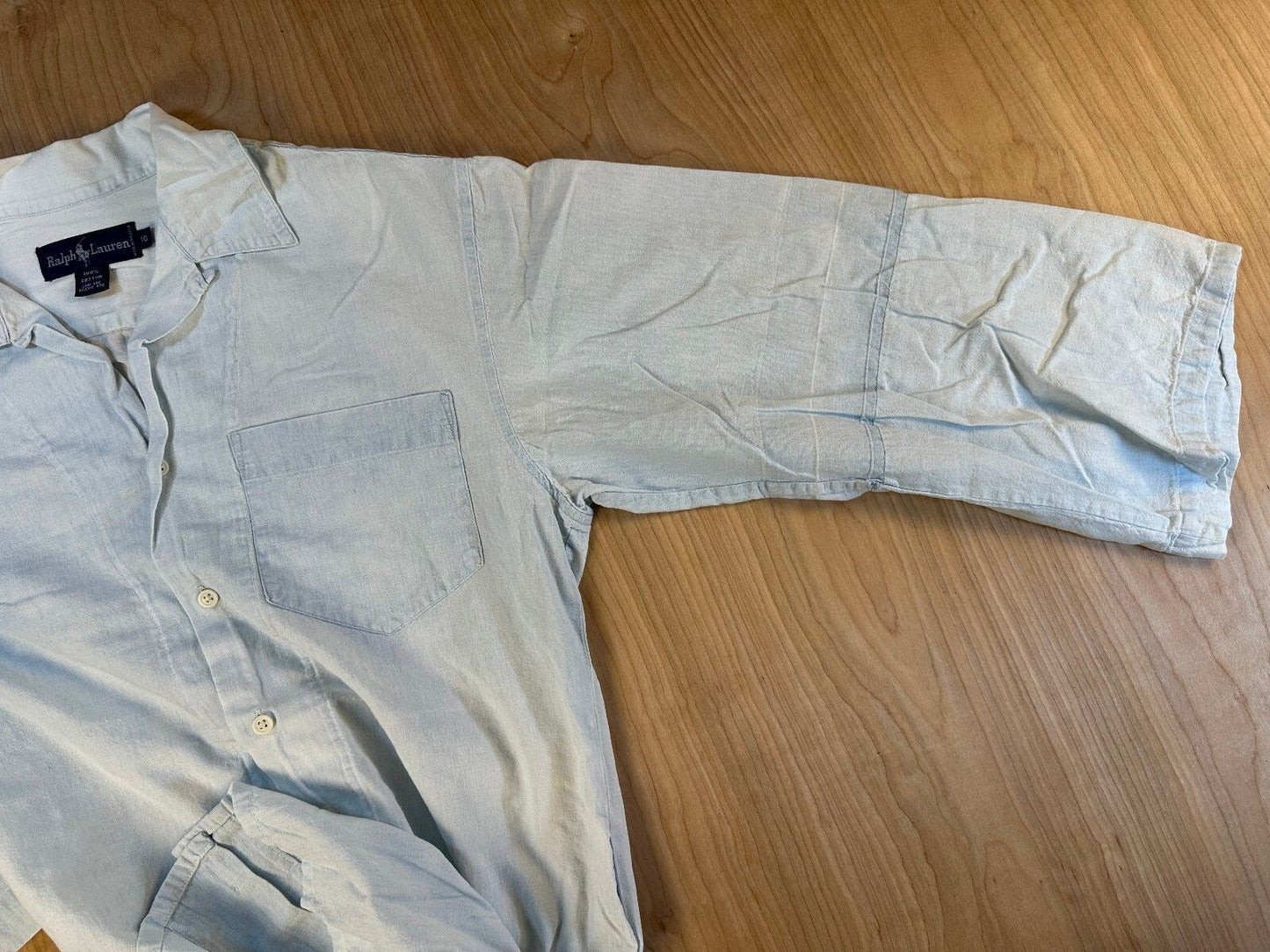Vintage 90s Ralph Lauren 3/4 sleeve chambray button up shirt 100% cotton light