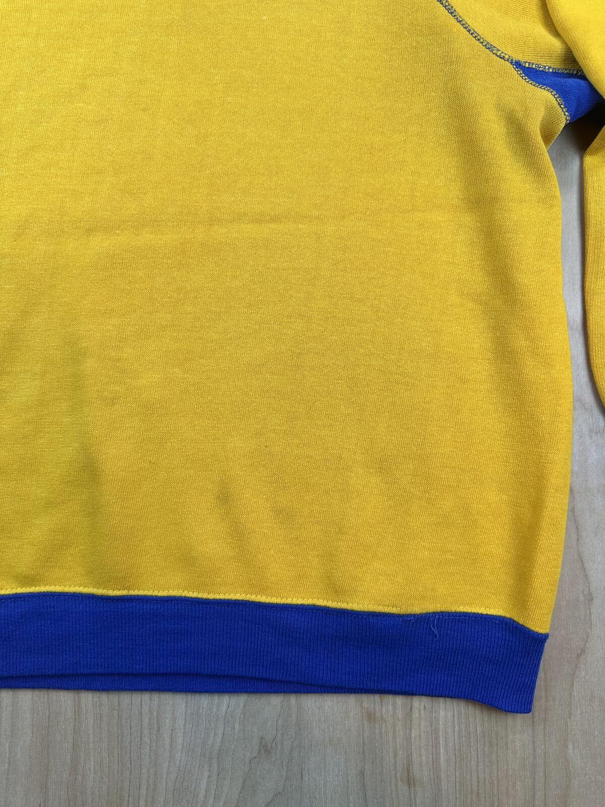 Vintage 80s sweatshirt contrast ribbing raglan made in usa yellow blue soft