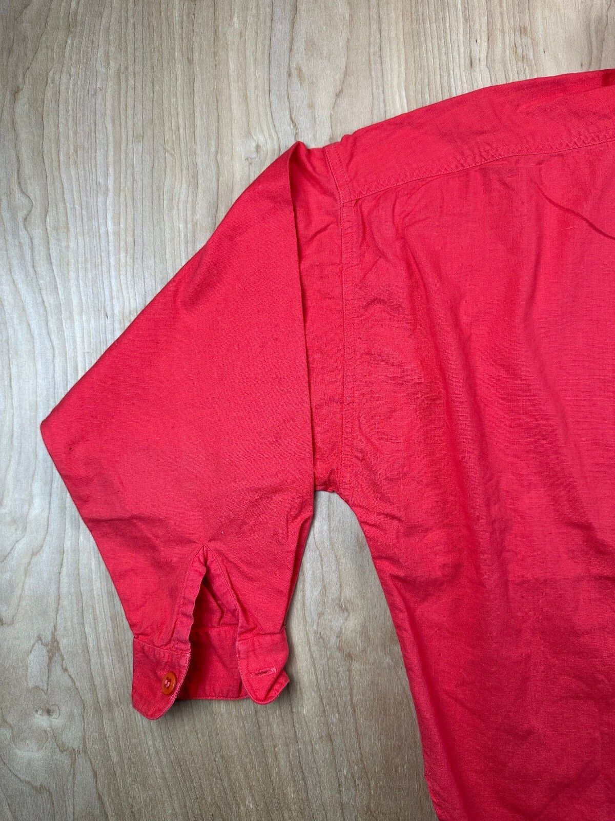 Vintage 80s Red Button up shirt pencil slot pocket curved hem 100% cotton bright