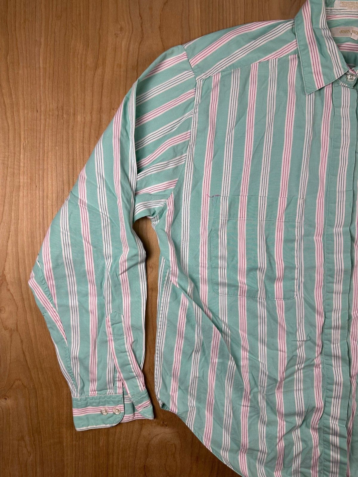 Vintage 80s John Henry button up shirt 100% cotton striped hidden placket preppy