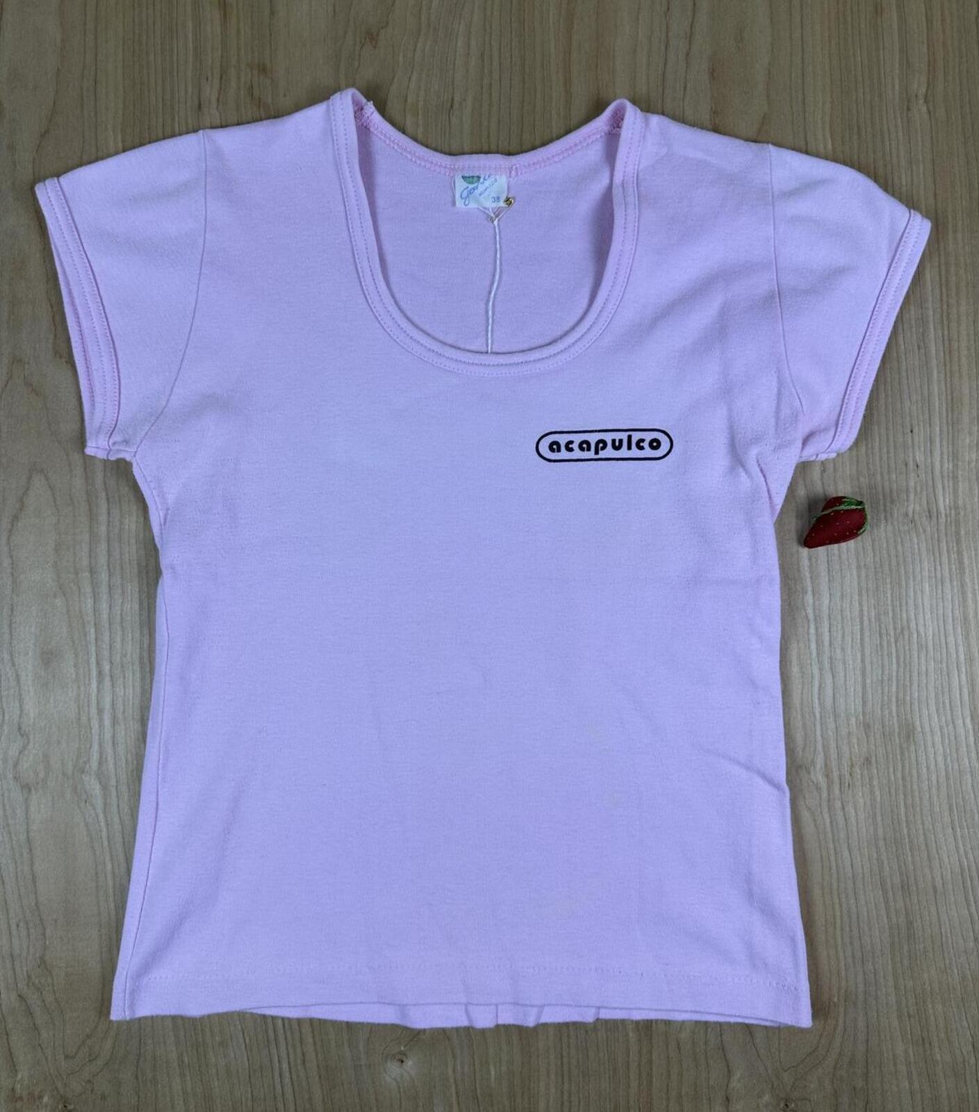 Vintage 80s Acapulco baby t scoop neck small pink vacation cute tight cap sleeve