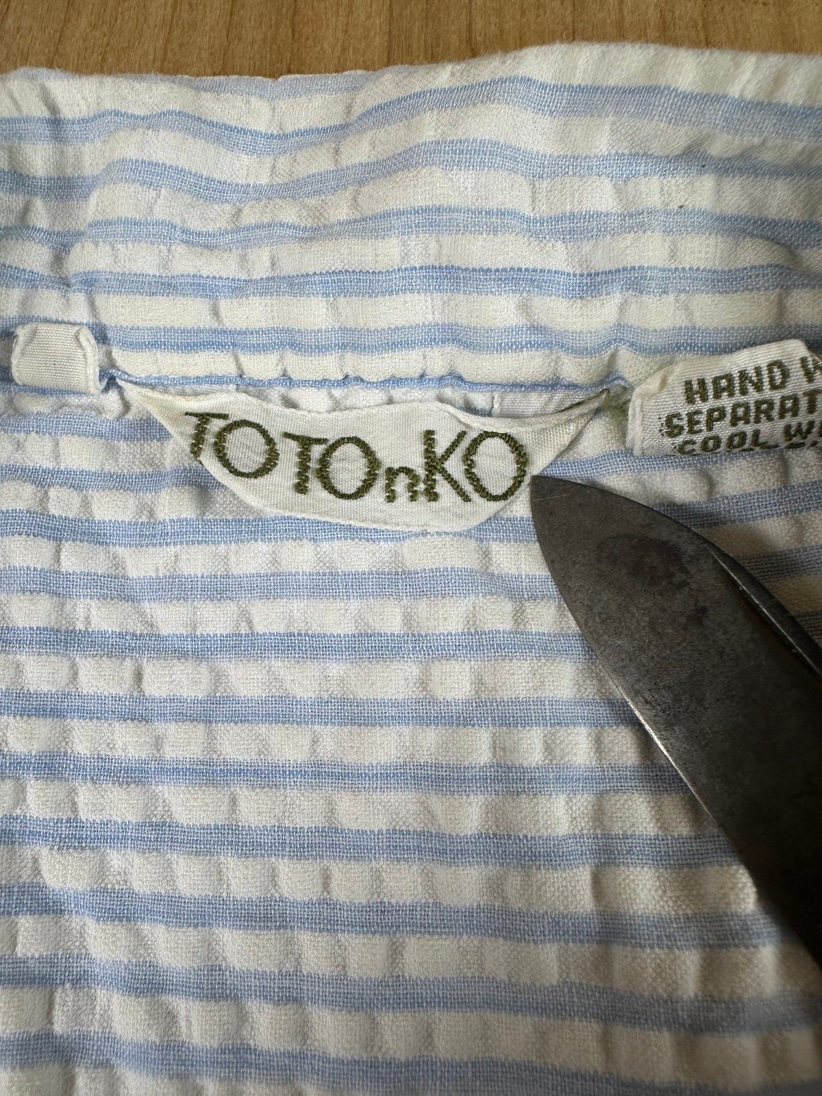 Vintage 80s Totonko Seersucker button up shirt short sleeve cotton india striped