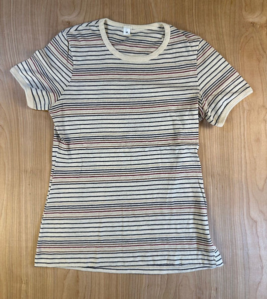 Vintage 80s Striped Knit top multicolor short sleeve medium crewneck
