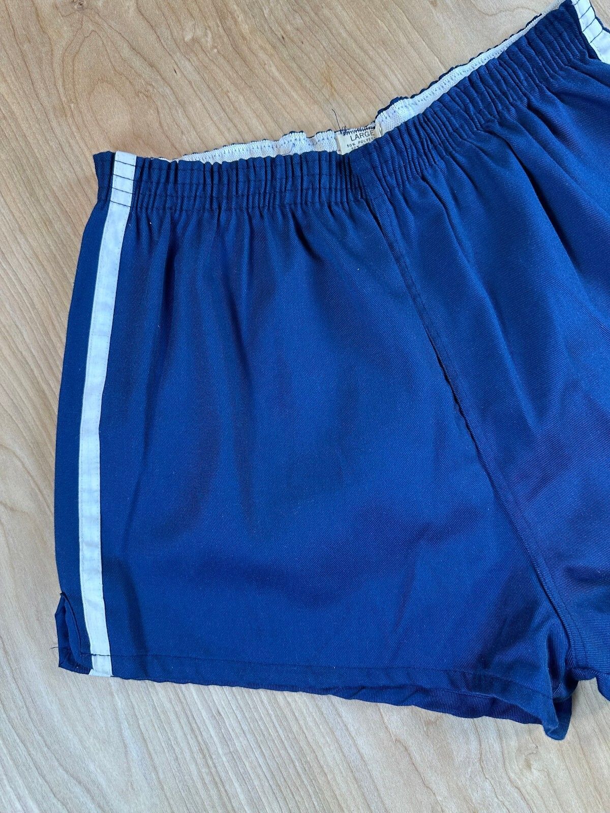 Vintage 70s gym shorts large striped side v notch 2" inseam athletic contrast
