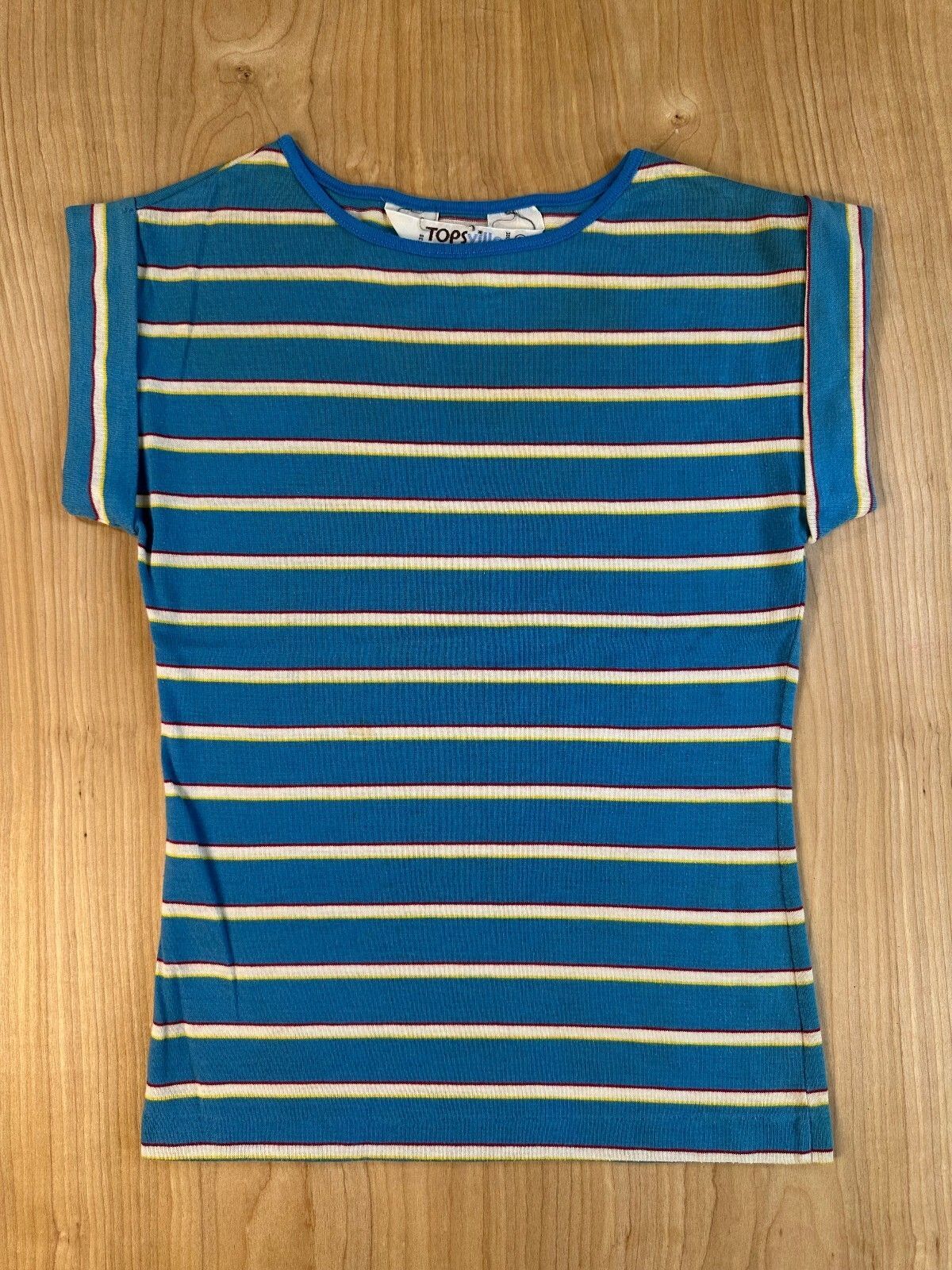 Vintage 70s Topsville Striped knit top small cap sleeve baby tee stretchy