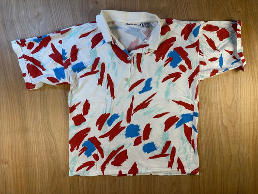 Vintage 80s Jason Maxwell polo medium 100% cotton colorful vibrant brushstrokes